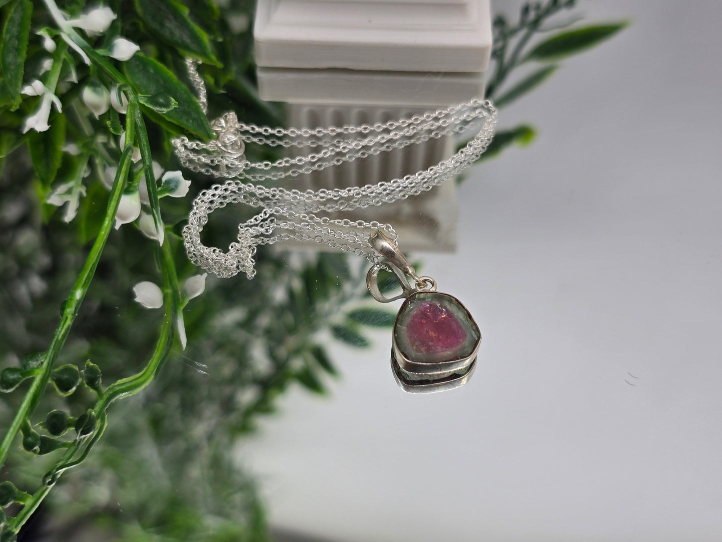 Rare Natural Watermelon Tourmaline 925 Silver Pendant - Chain Included (Stone of Heart Harmony) Crystal Wellness