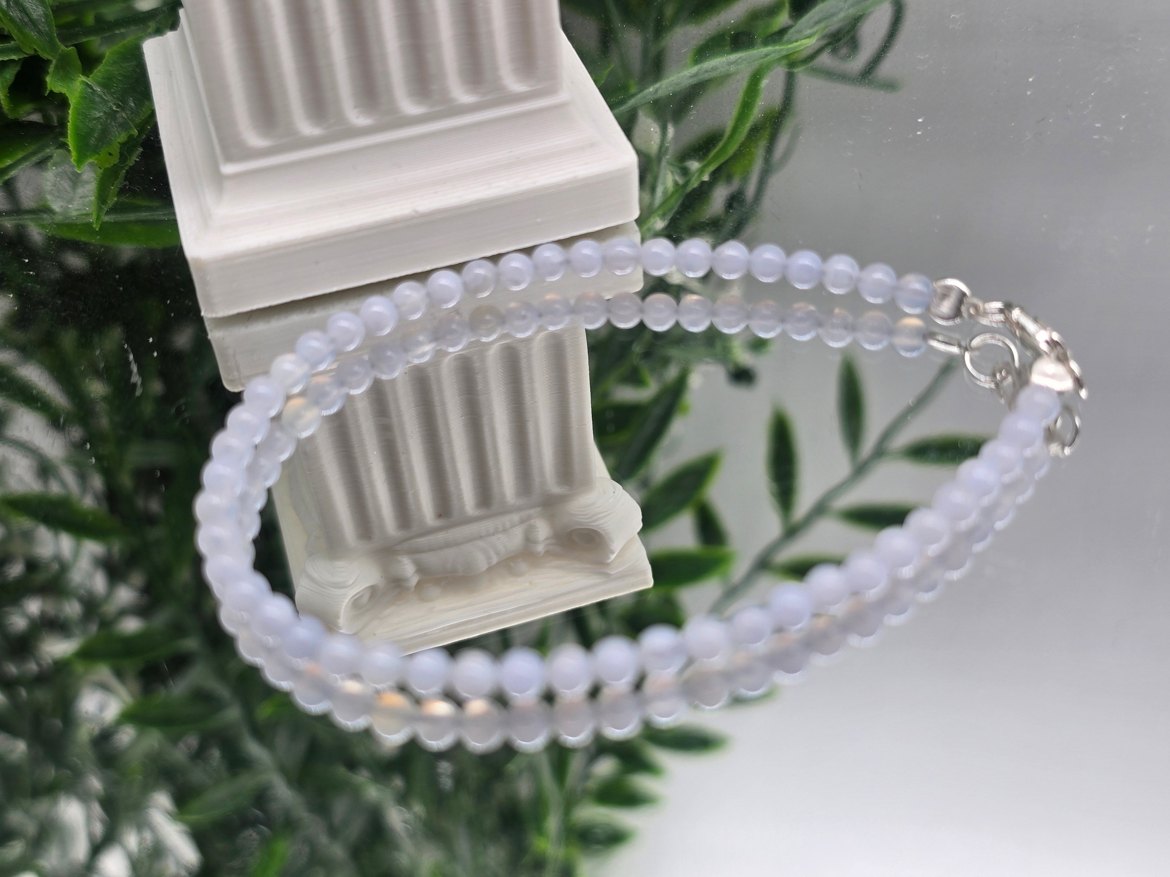 Blue Lace Agate 3mm Sterling Silver Bracelet – Calming, Healing & Communication Jewelry Crystal Wellness