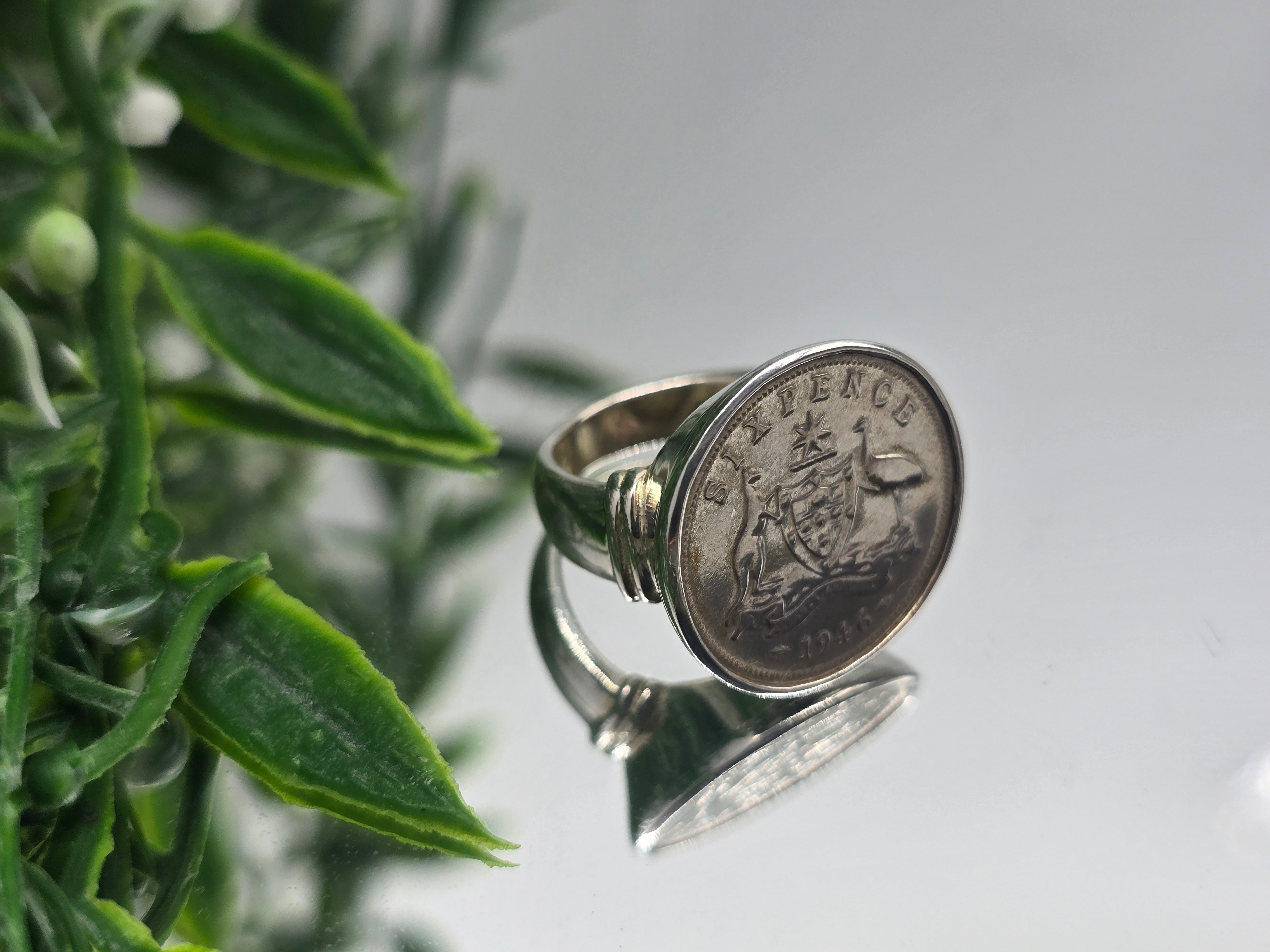 Memorable Australian Six Pence 1946 Silver Ring – Size 5.5 Crystal Wellness