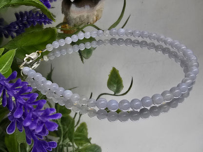 Blue Lace Agate 3mm Sterling Silver Bracelet – Calming, Healing & Communication Jewelry Crystal Wellness
