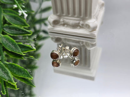 Sunstone Round 5mm 925 Sterling Silver Studs (Stone of Empowerment) Crystal Wellness