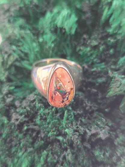 Genuine Natural Mexican Fire Opal Ring in Solid 925 Sterling Silver – Size 8 (Stone of vitality, inspiration, and personal empowerment) Crystal Wellness