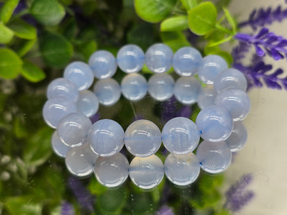 AAA Grade Premium Blue Chalcedony Bracelet 14mm – Stone of Peace & Communication Crystal Wellness