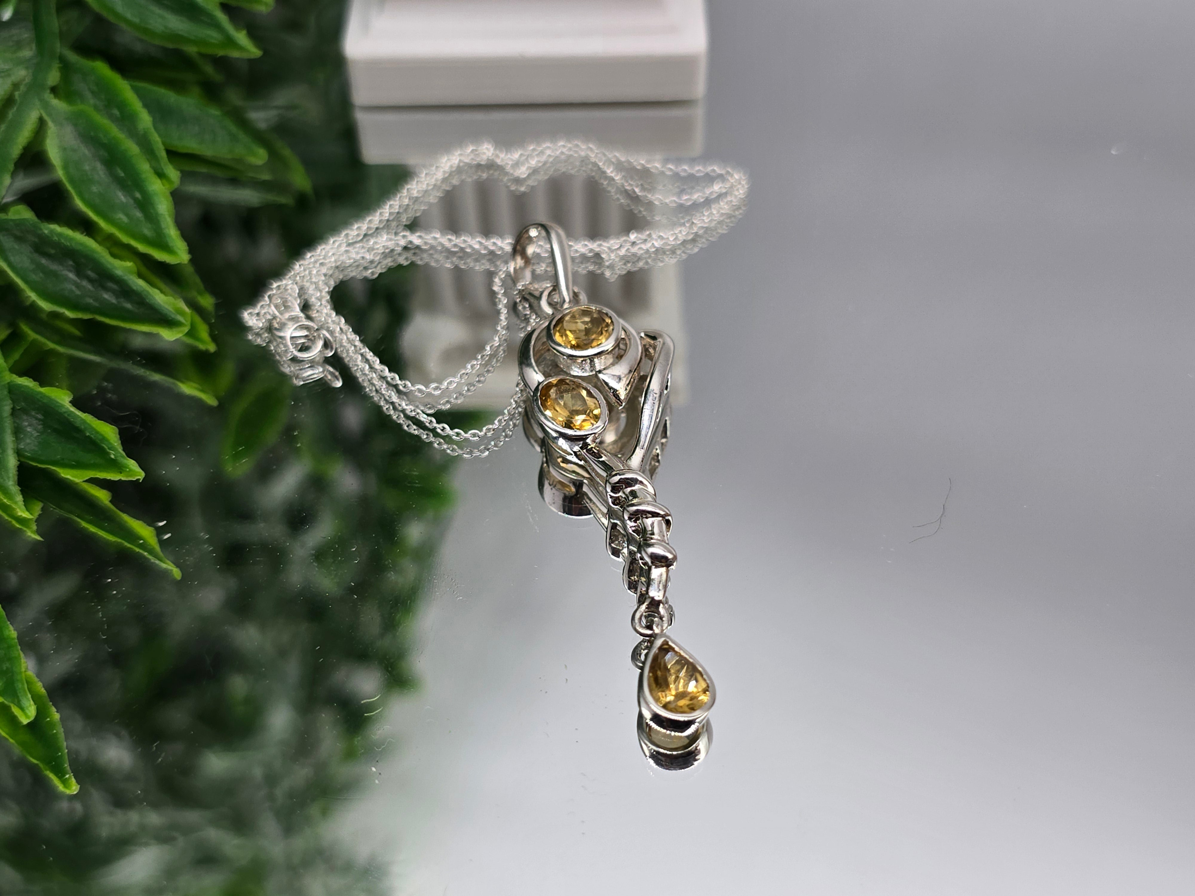 Genuine Natural Citrine Pendant in 925 Sterling Silver 44x22mm – Chain Included (Stone of Abundance & Manifestation) Crystal Wellness