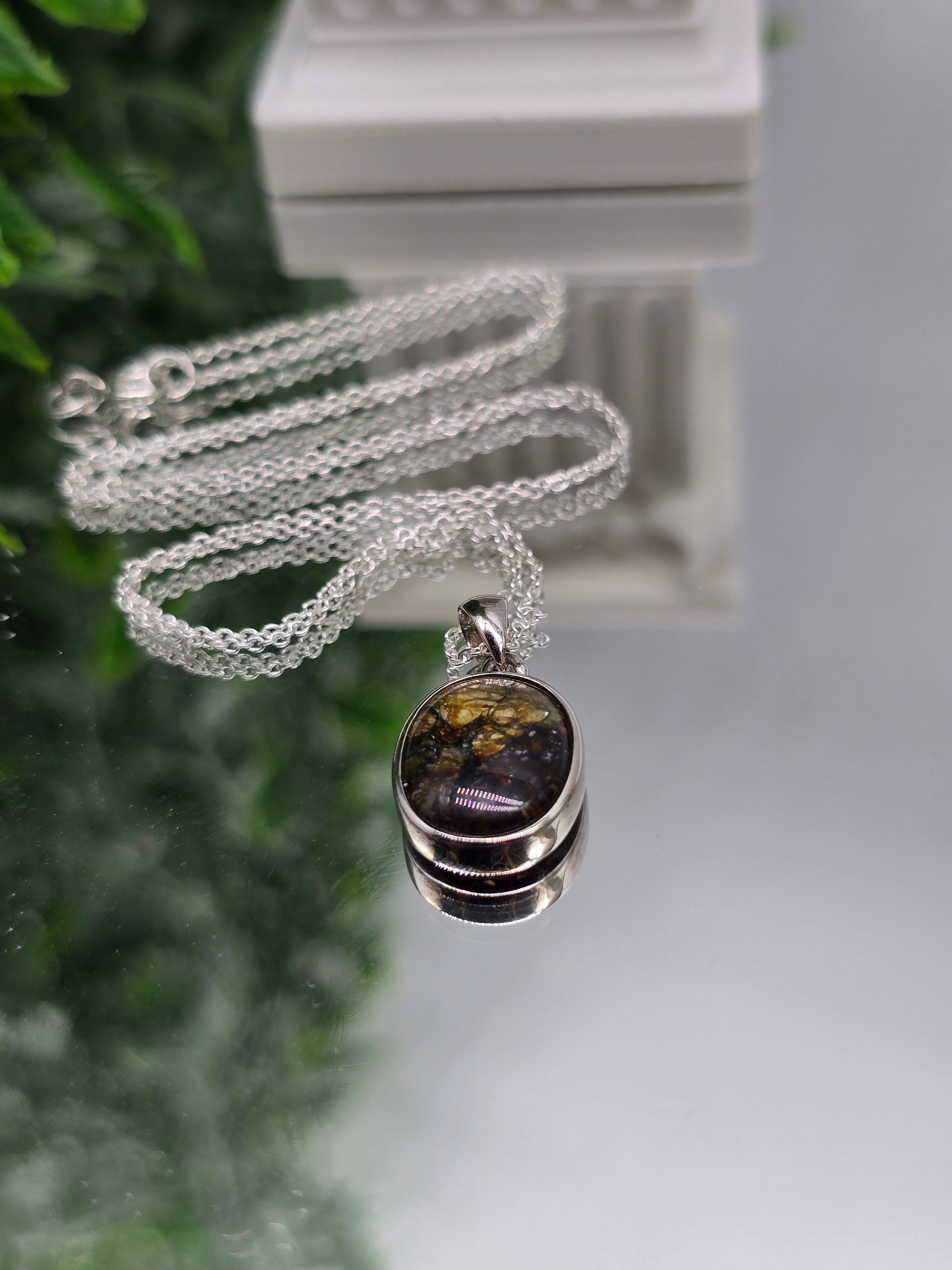 Pallasite Meteorite 925 Sterling Silver Pendant 14x12mm (Stone of Cosmic Rebirth & Celestial Alignment) Crystal Wellness
