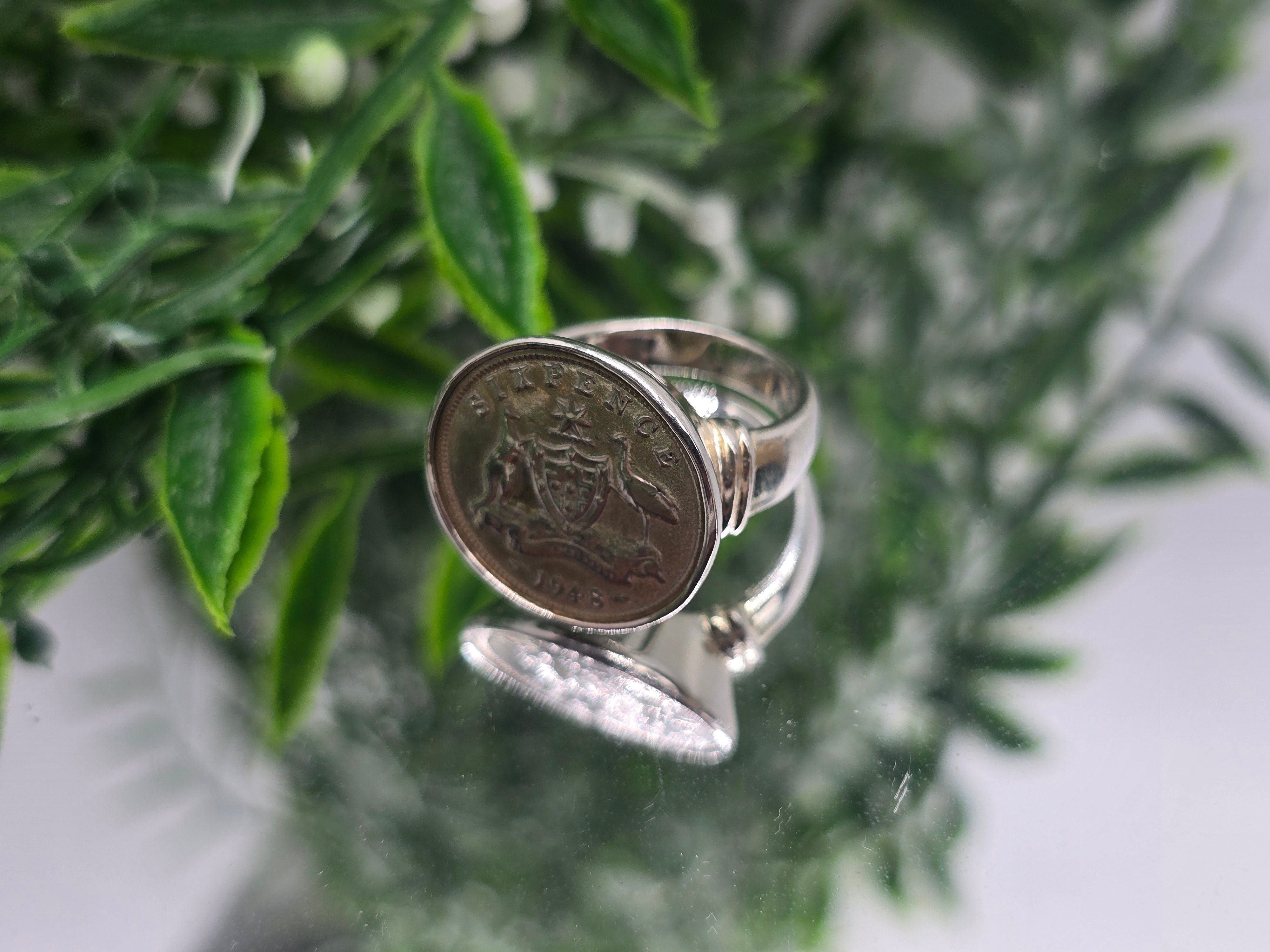 Memorable Australian Six Pence 1948 Silver Ring – Size 7.5 Crystal Wellness