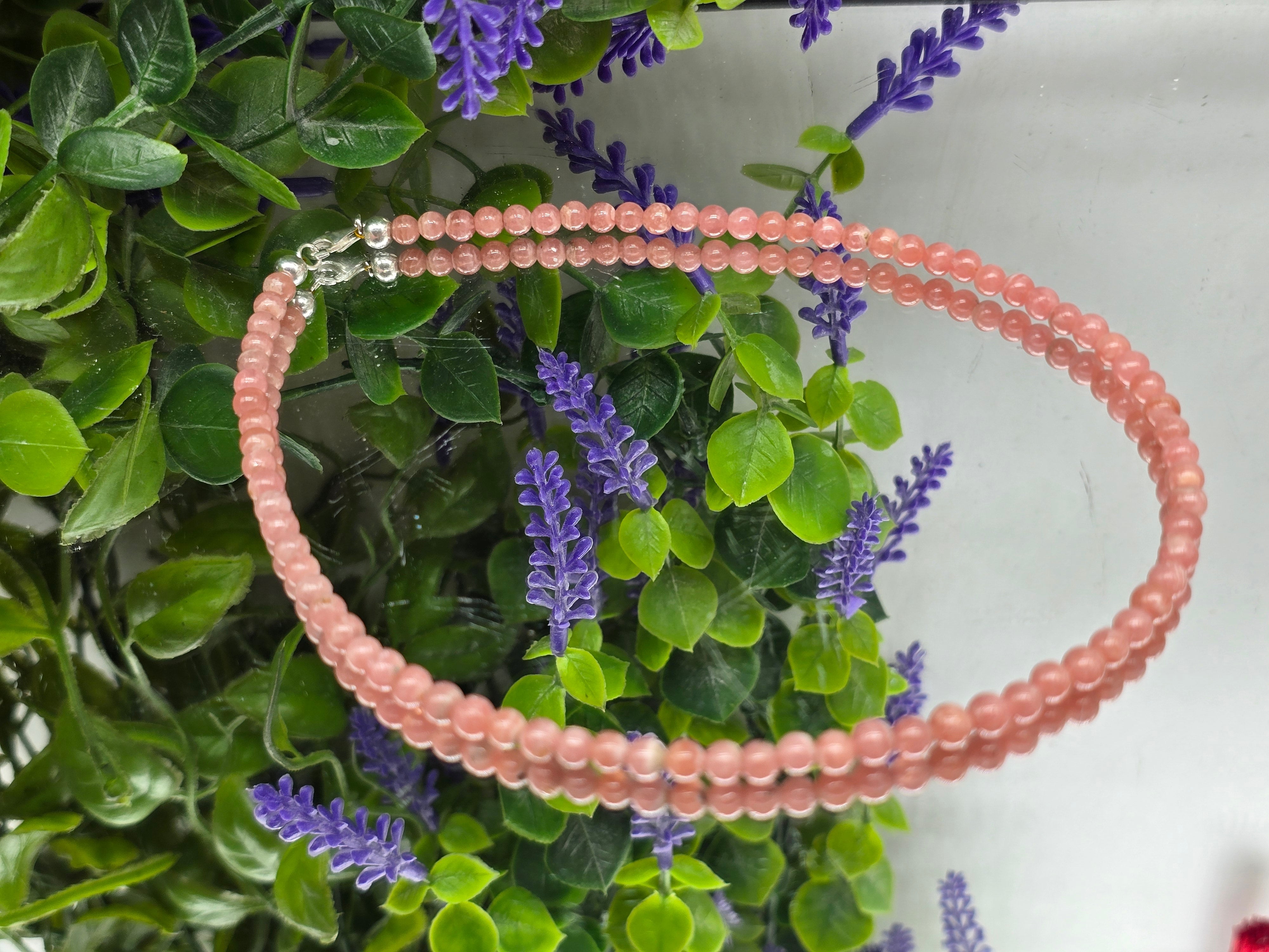 Rhodochrosite High Grade 3mm Beads 925 Sterling Silver Necklace – Stone of Love, Self-Love & Emotional Healing Crystal Wellness