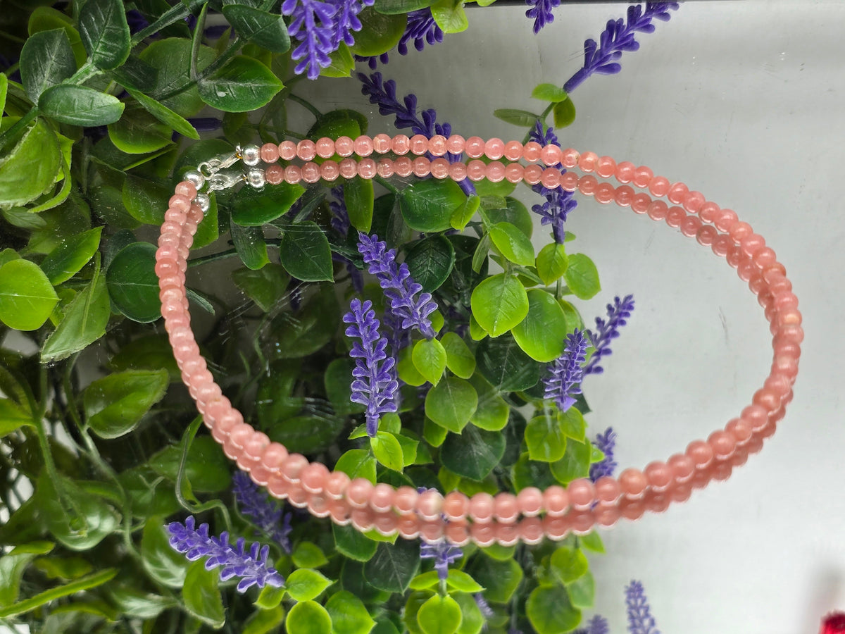 Rhodochrosite High Grade 3mm Beads 925 Sterling Silver Necklace – Stone of Love, Self-Love & Emotional Healing Crystal Wellness