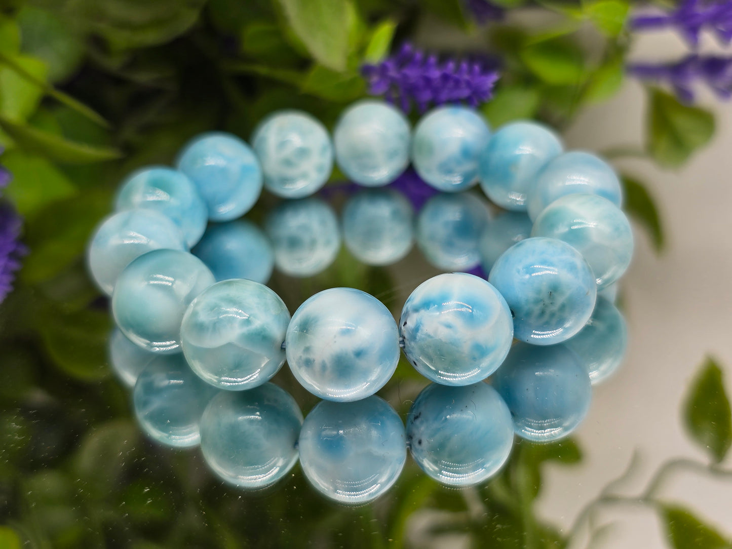 Larimar 14mm Beads Bracelet (Stone of Serenity, Divine Feminine & Ocean Calm)