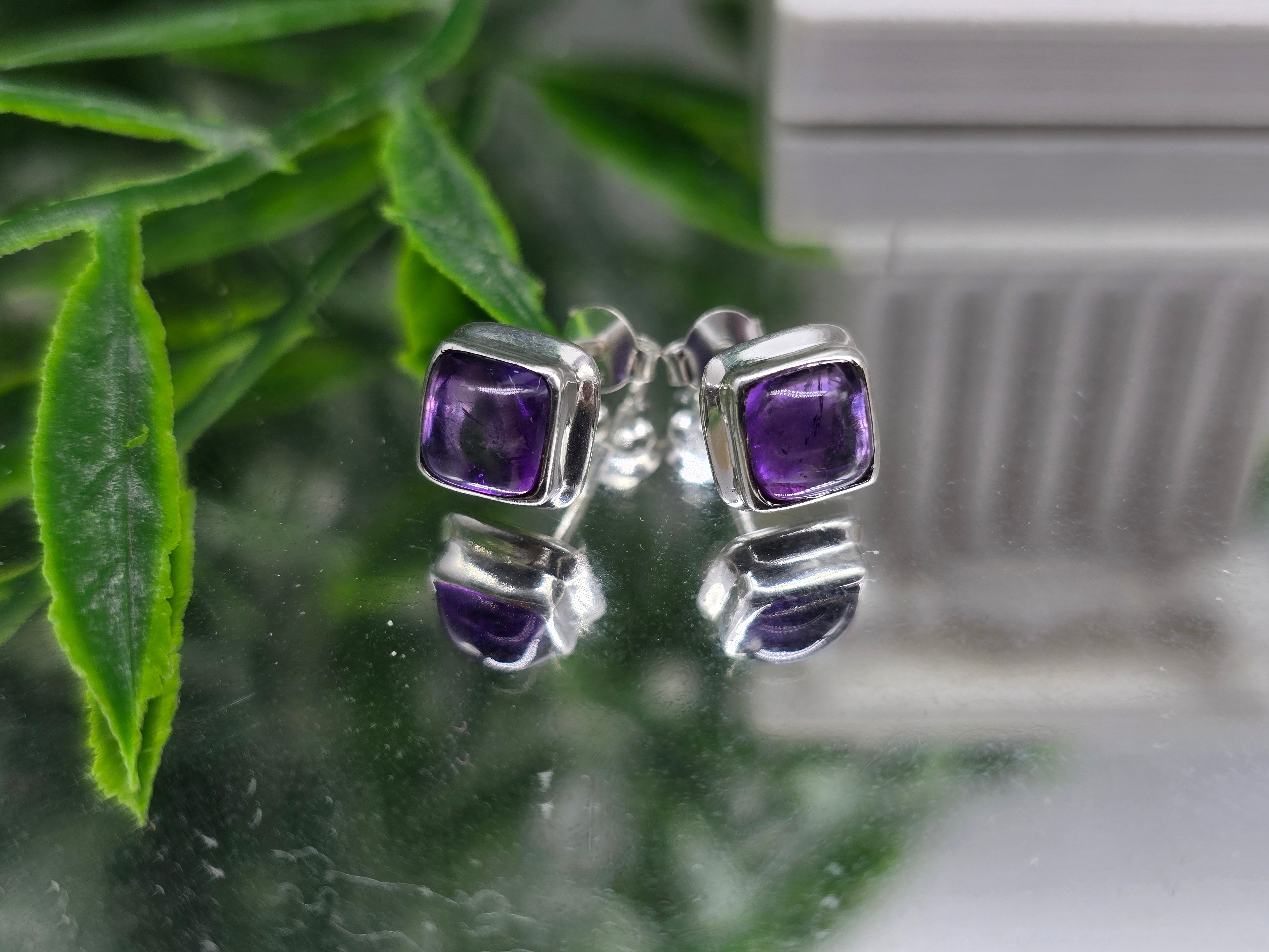 Amethyst 925 Sterling Silver Stud Earrings – Stone Of Calm & Clarity Crystal Wellness