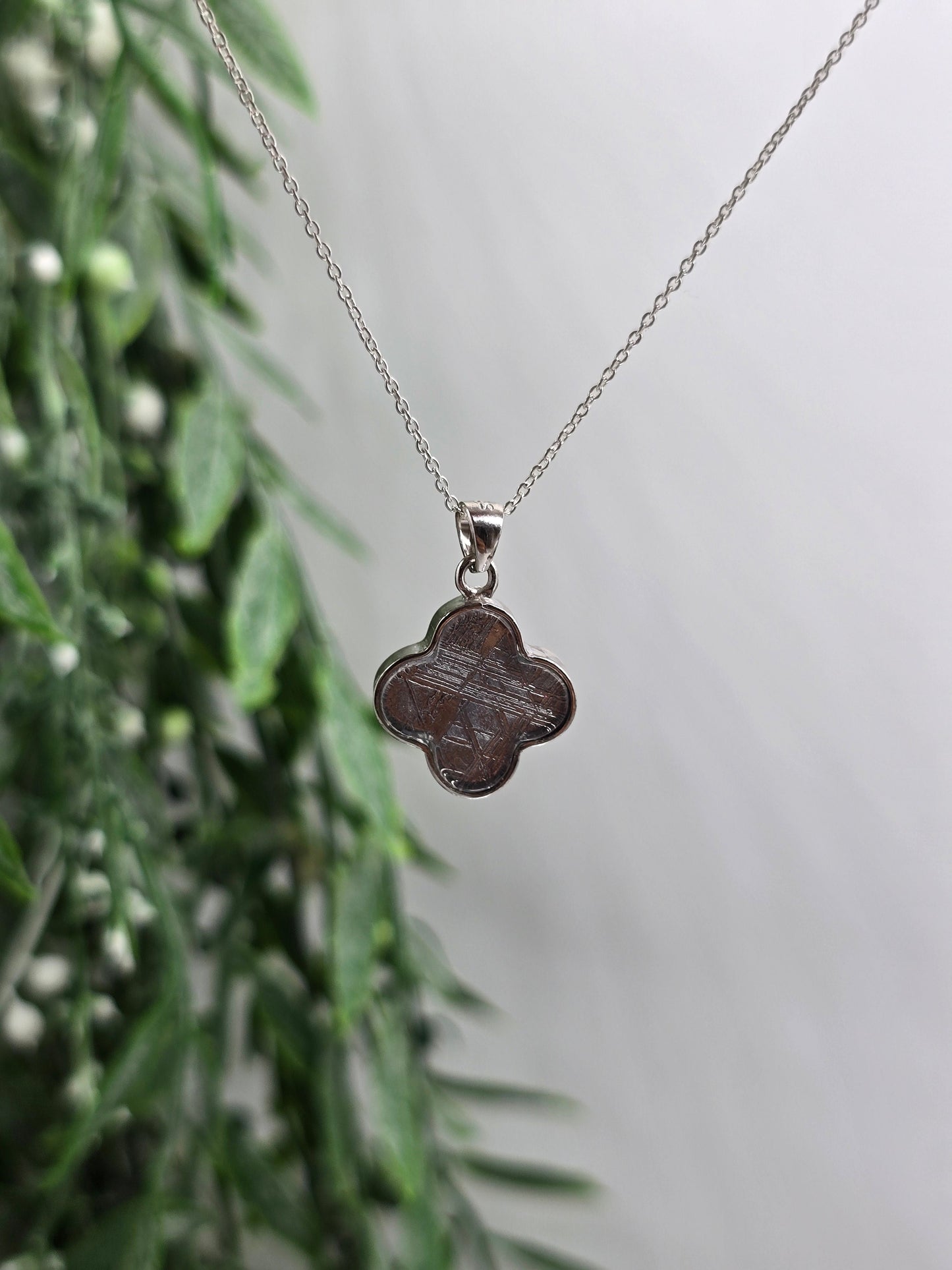 Munionalusta Meteorite Four Leaf Clover Pendant 16x16mm – Swedish Iron Meteorite – Cosmic Protection, Grounding & Spiritual Awakening Crystal Wellness