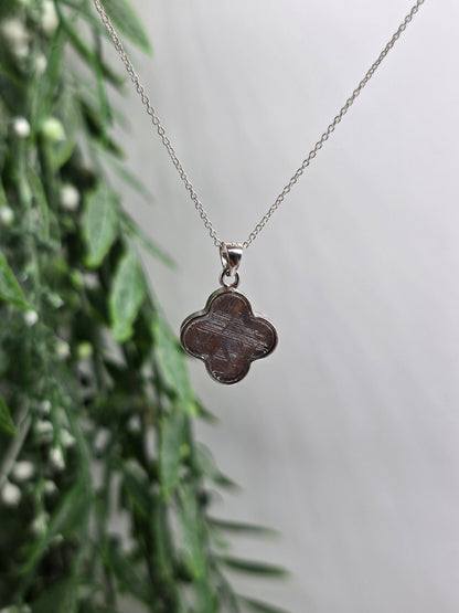 Munionalusta Meteorite Four Leaf Clover Pendant 16x16mm – Swedish Iron Meteorite – Cosmic Protection, Grounding & Spiritual Awakening Crystal Wellness