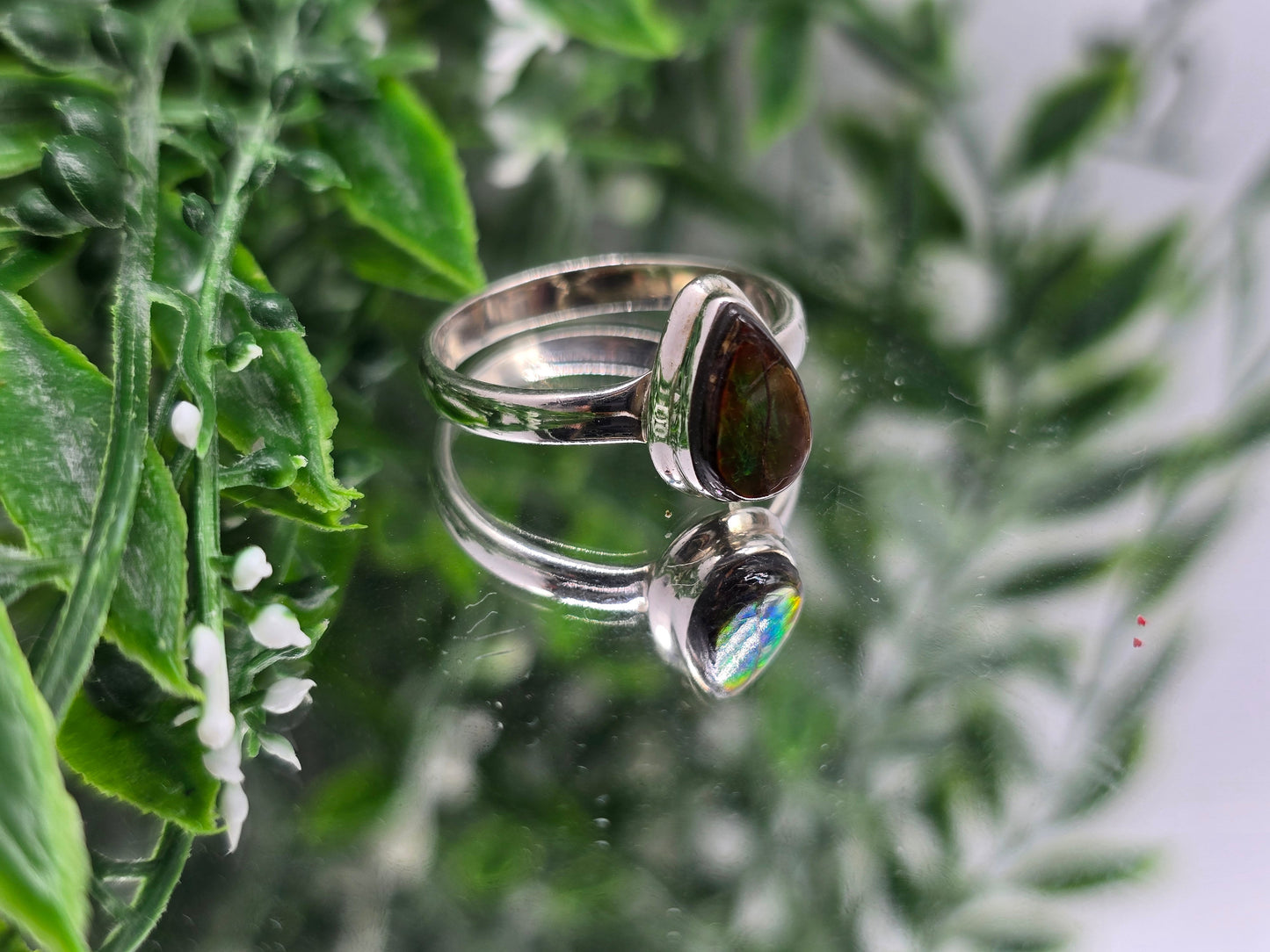 🌈 Canadian Ammolite 925 Sterling Silver Ring – Size 10 | Stone of Transformation, Prosperity & Ancient Earth Energy Crystal Wellness