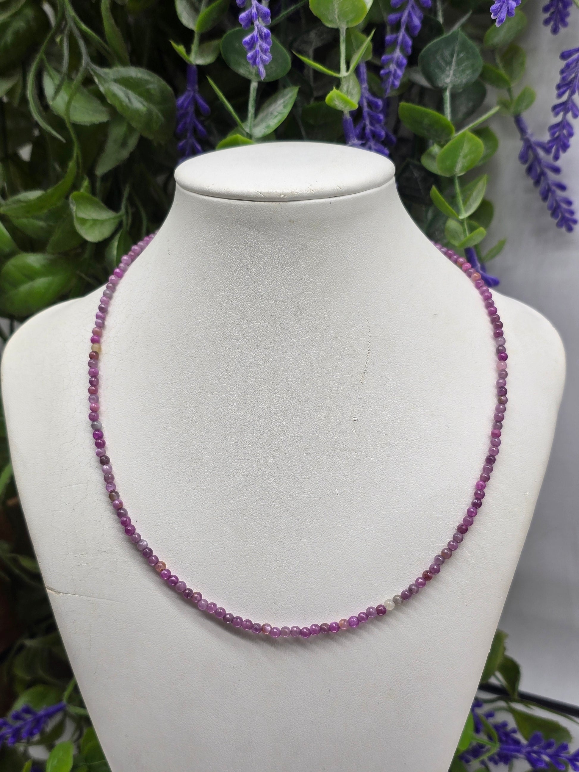Natural Ruby 3mm Beads 925 Sterling Silver Necklace - Stone of Passion, Vitality & Courage Crystal Wellness