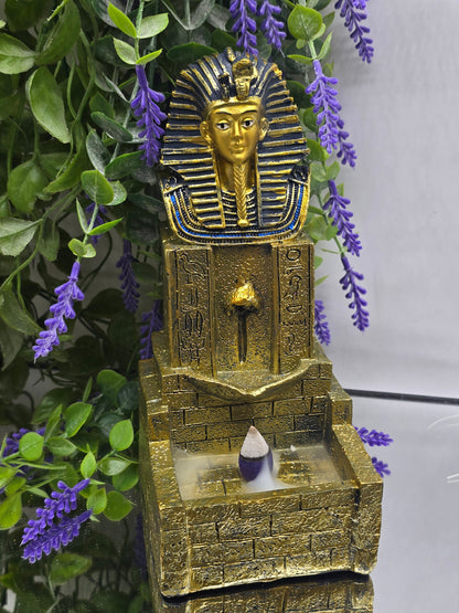 Egyptian Pharaoh Incense Cone Waterfall Holder – Sacred Wisdom & Ancient Protection Decor (20 × 10 × 9 cm) Crystal Wellness
