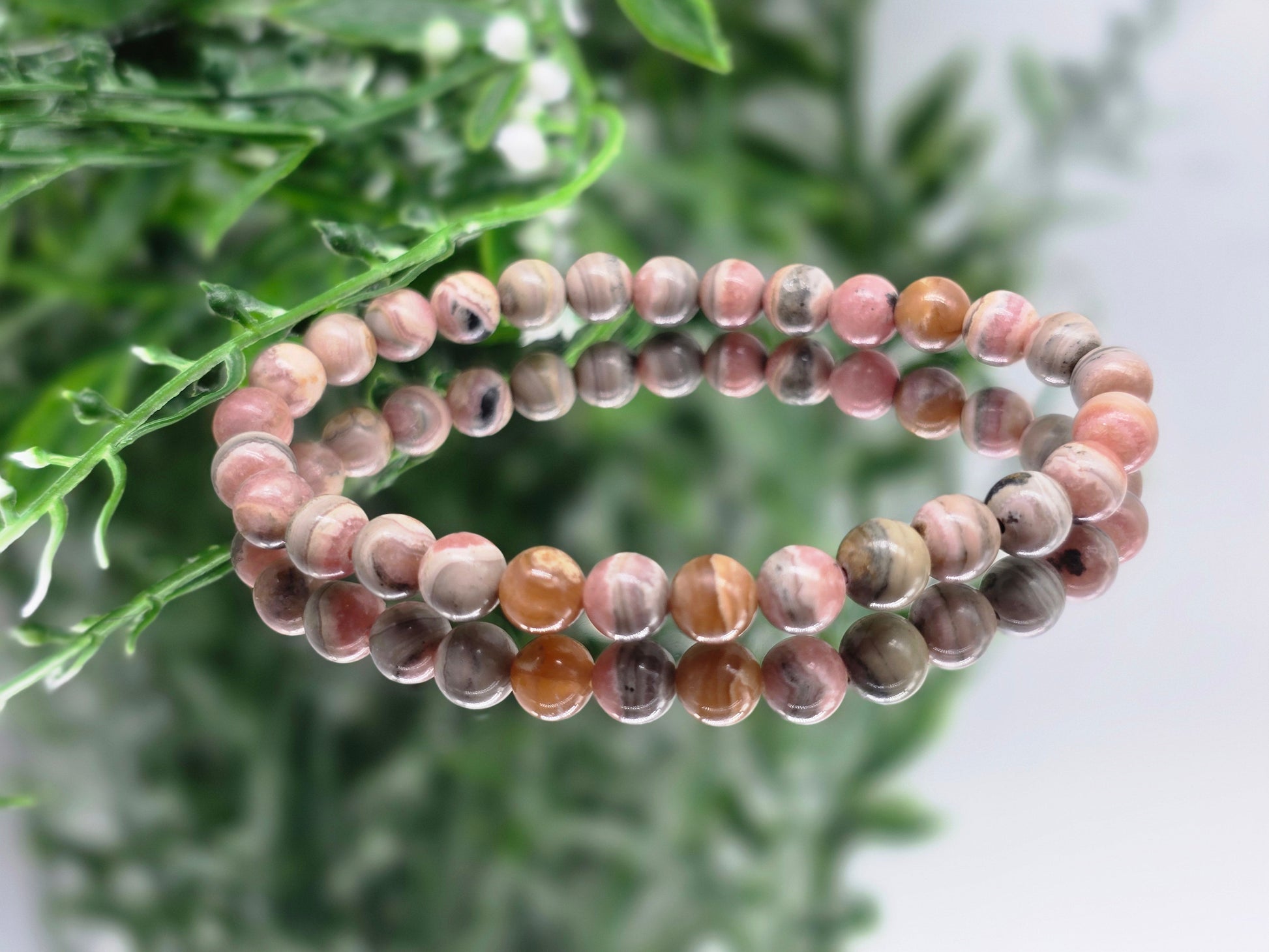 Rhodochrosite Beads Bracelet Crystal Wellness
