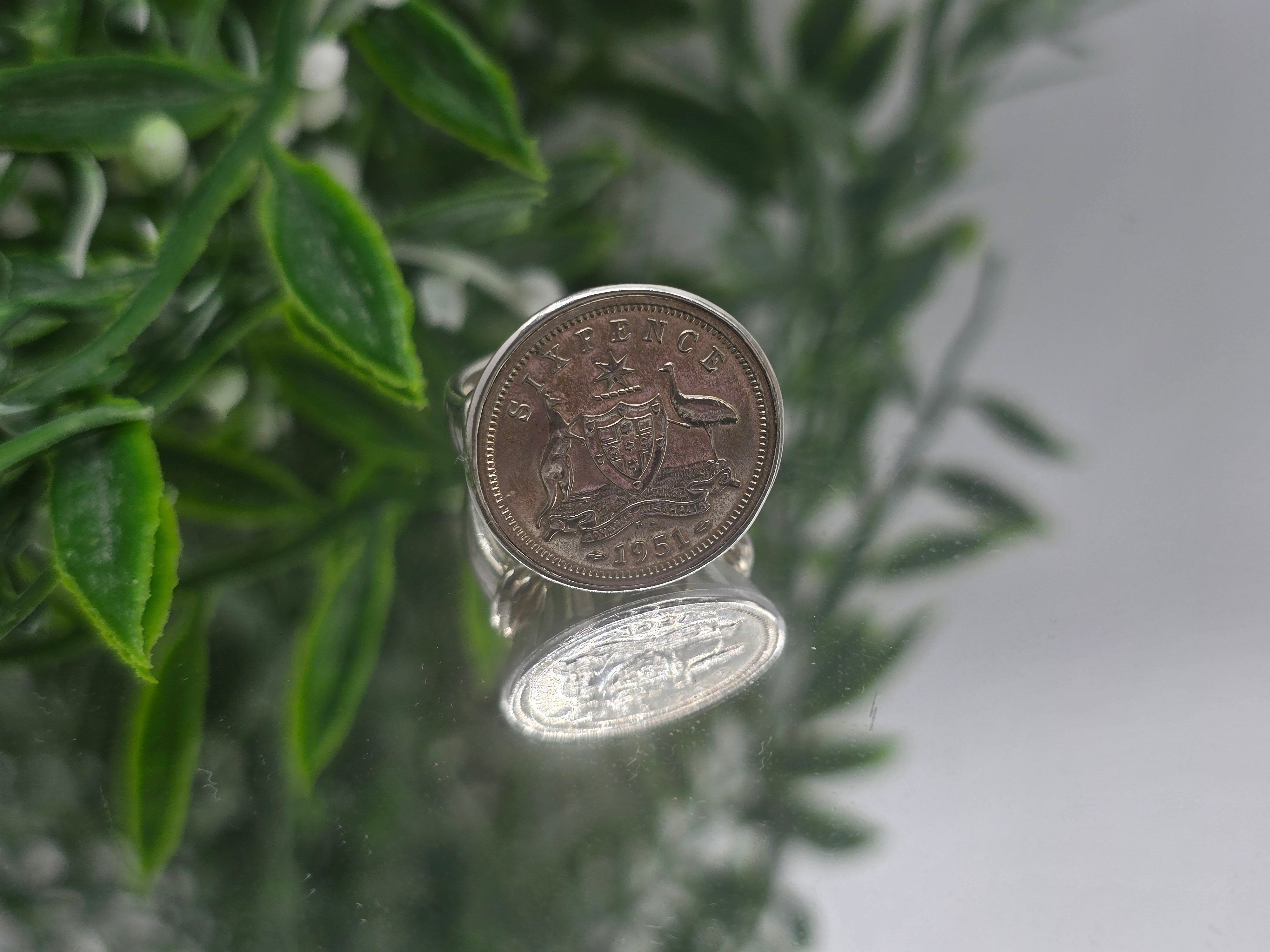 Memorable Australian Six Pence 1951 Silver Ring – Size 6 Crystal Wellness