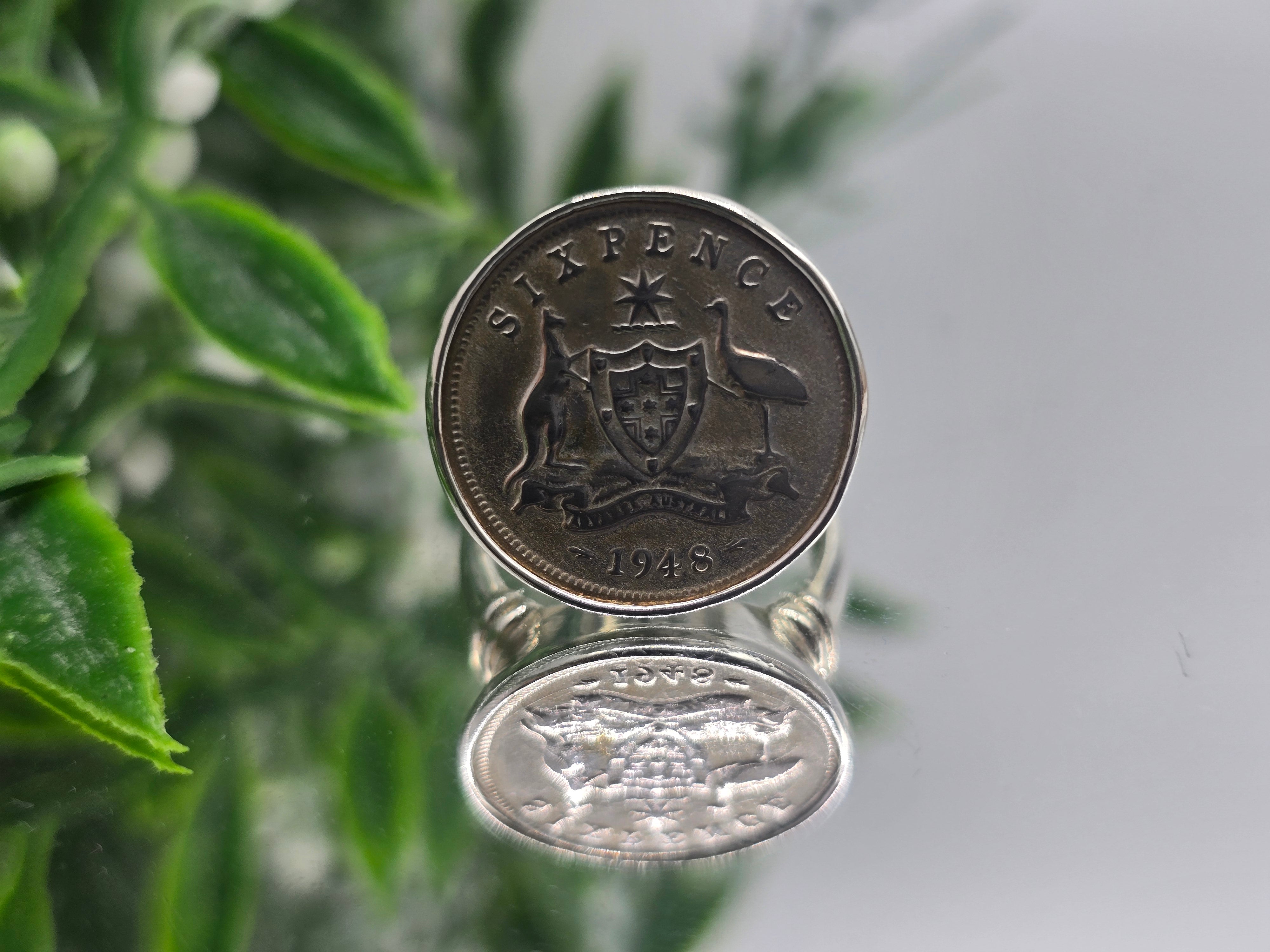 Memorable Australian Six Pence 1948 Silver Ring – Size 7.5 Crystal Wellness