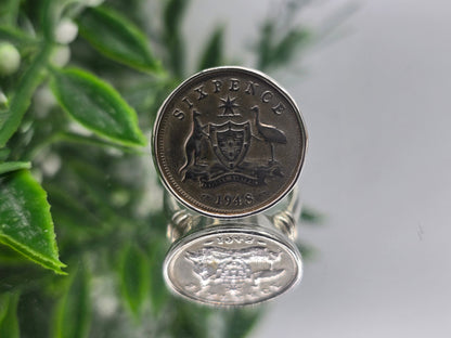 Memorable Australian Six Pence 1948 Silver Ring – Size 7.5 Crystal Wellness