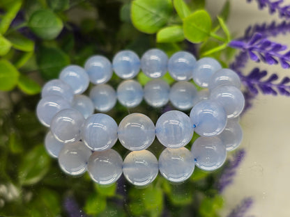 AAA Grade Premium Blue Chalcedony Bracelet 14mm – Stone of Peace & Communication Crystal Wellness