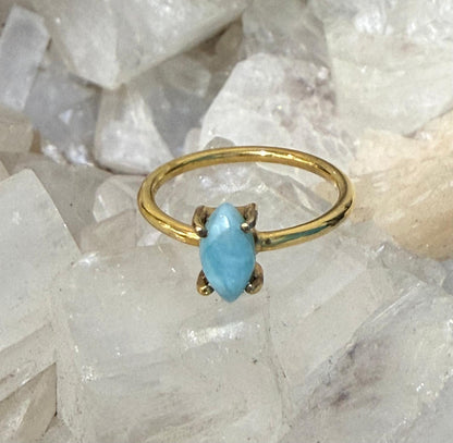 Larimar Marquise Ring in 18ct Gold Vermeil (Stone of Serenity & Divine Communication) – Size 4 Crystal Wellness