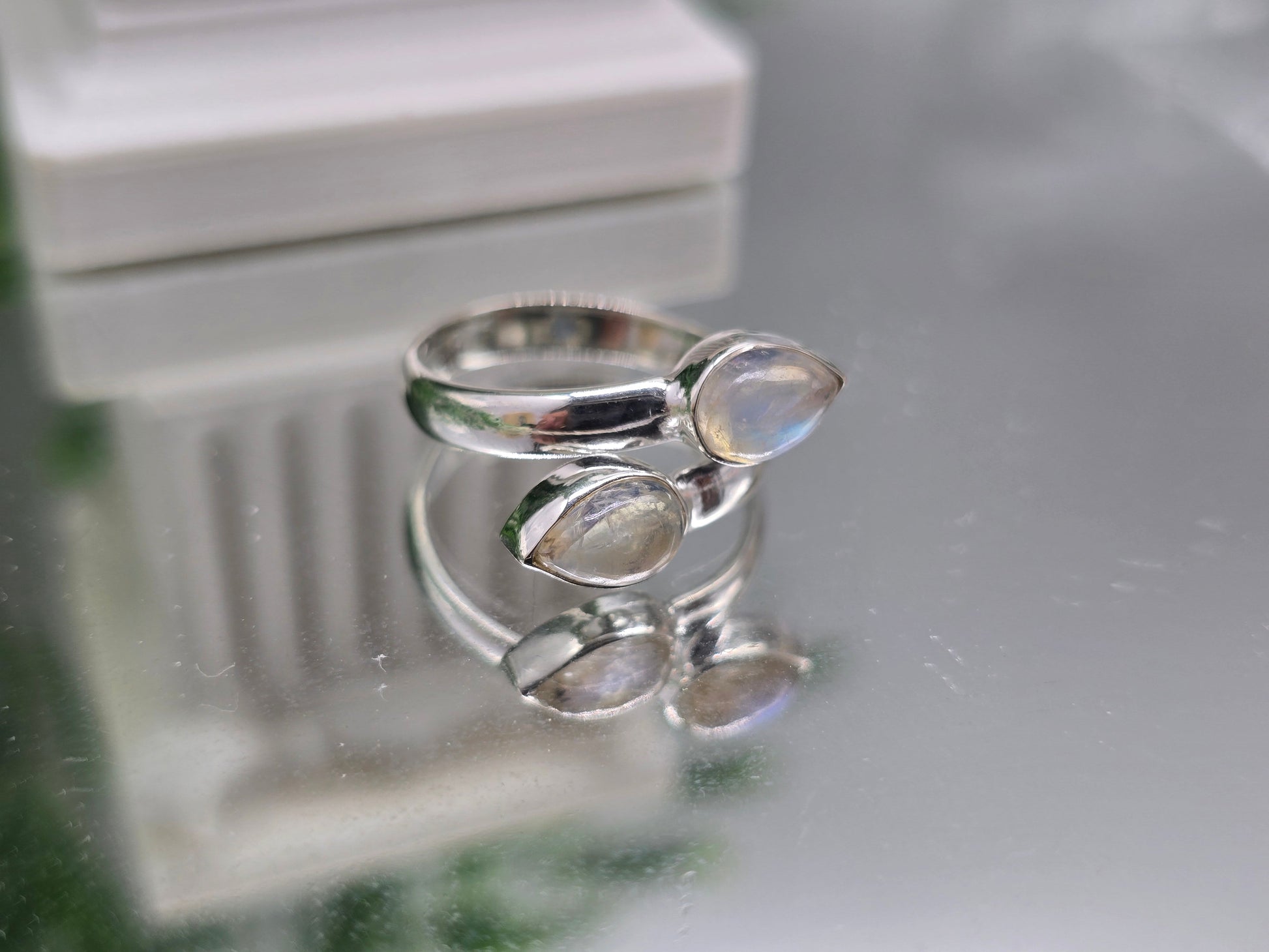 Moonstone 925 Sterling Silver Adjustable Ring – Stone of New Beginnings, Intuition & Divine Feminine Energy Crystal Wellness