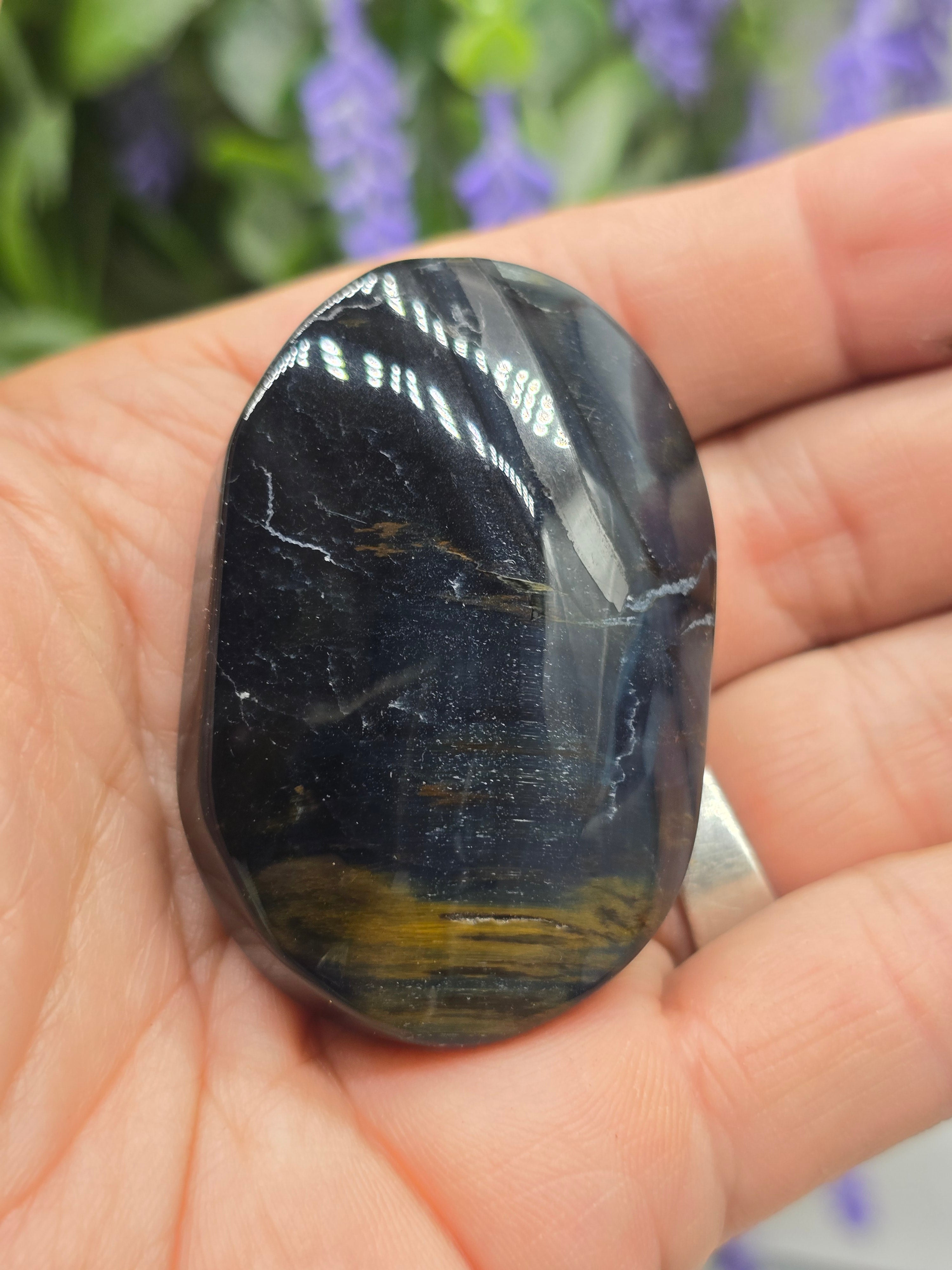 Blue Tiger’s Eye Palm Stone — Stone of Focus, Confidence & Inner Strength Crystal Wellness