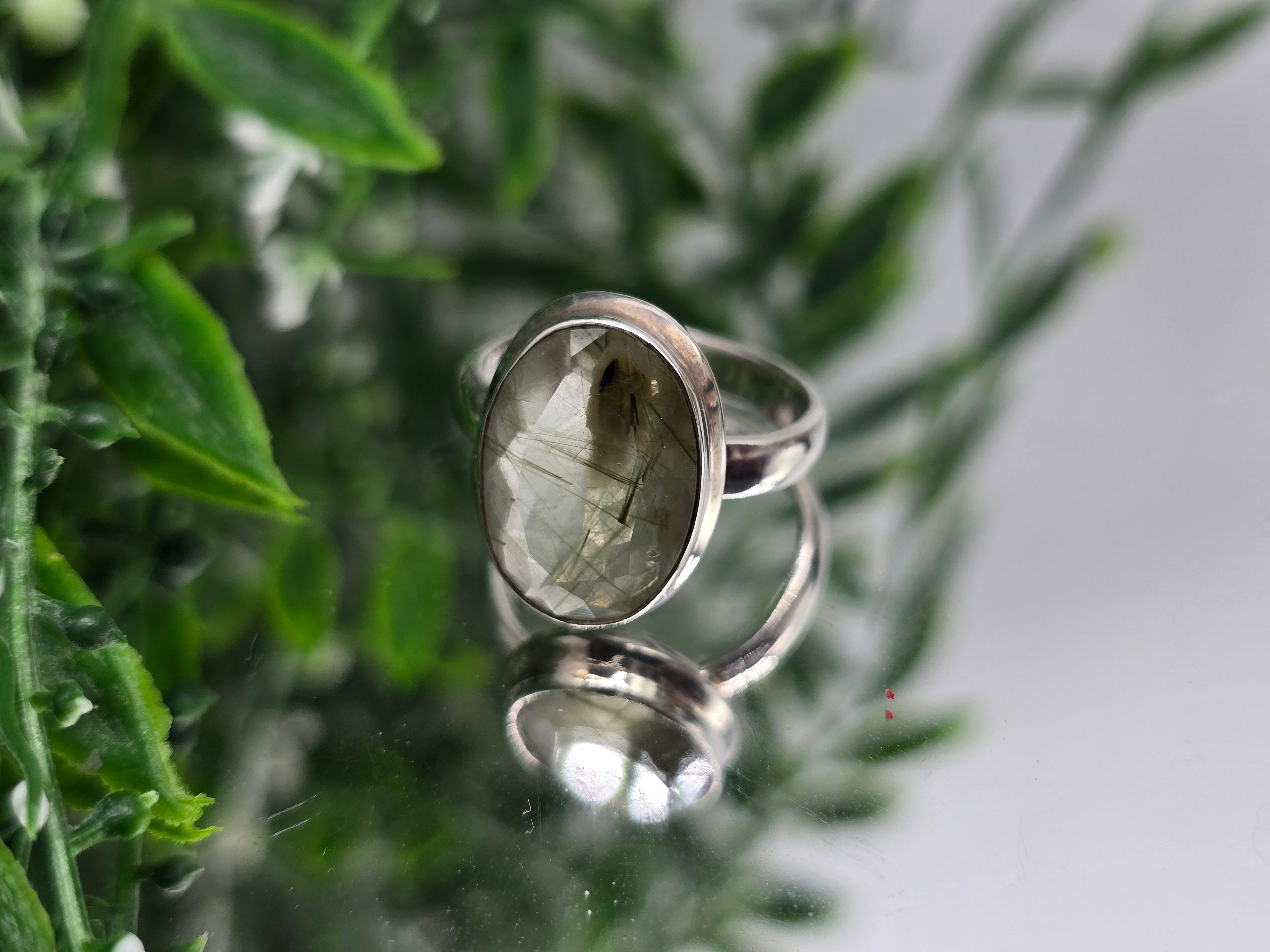 💚 Green Phantom Rutile in Quartz 925 Sterling Silver Ring – Size 8.5 | Stone of Spiritual Growth, Healing & Manifestation Crystal Wellness