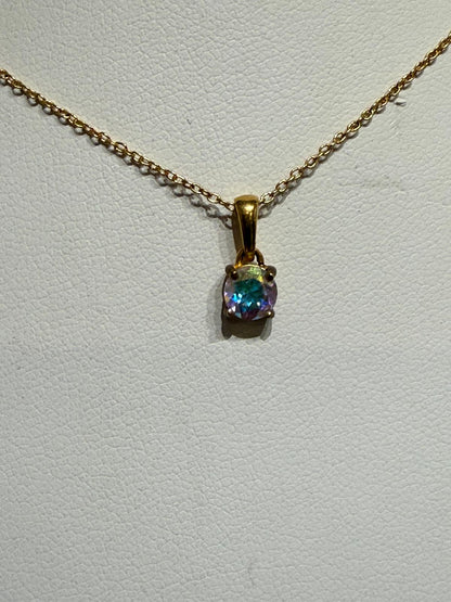 Celestial Prism — Mercury Mystic Topaz Round Pendant in 18K Gold Vermeil Crystal Wellness