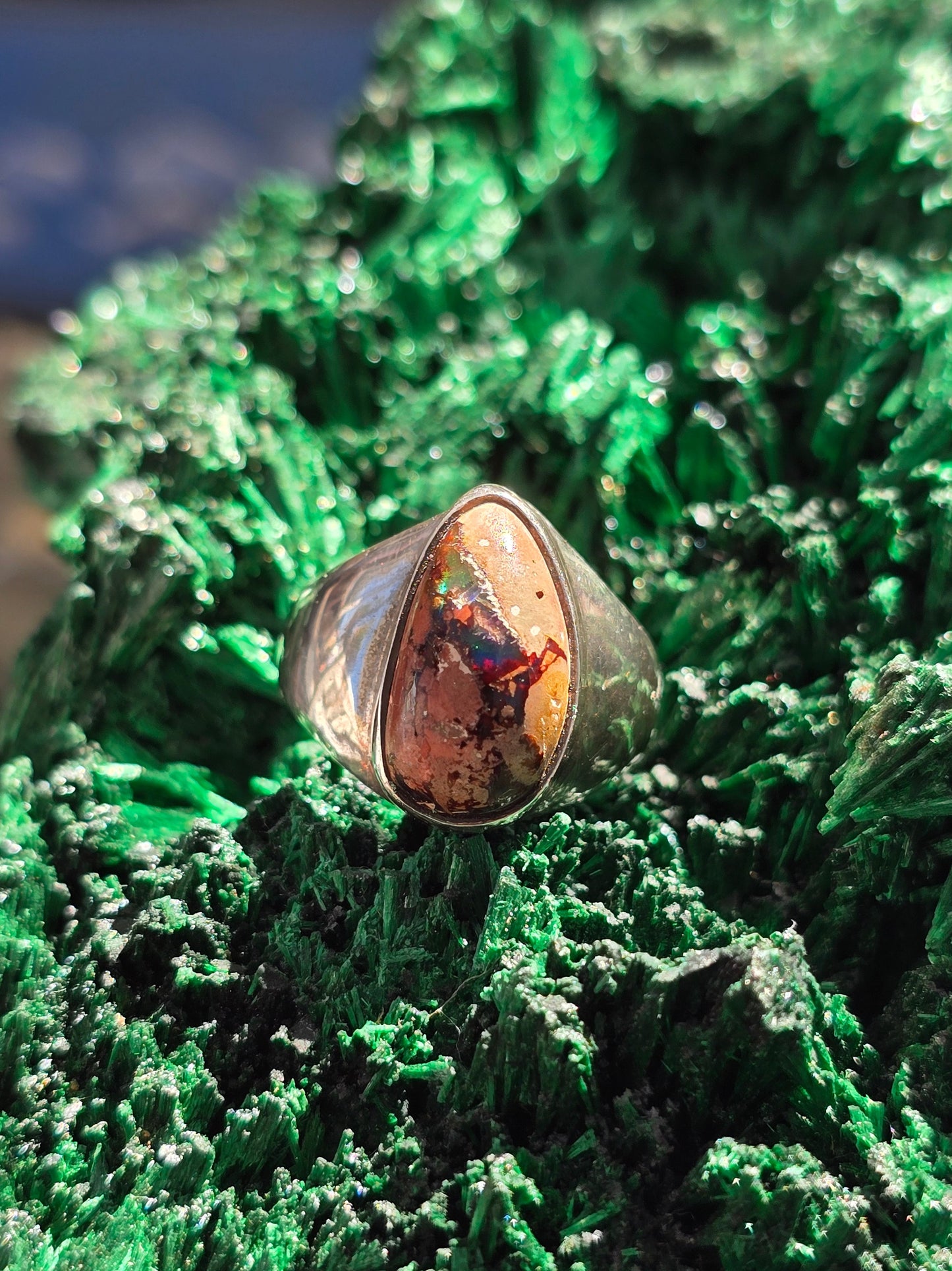 Genuine Natural Mexican Fire Opal Ring in Solid 925 Sterling Silver – Size 8 (Stone of vitality, inspiration, and personal empowerment) Crystal Wellness