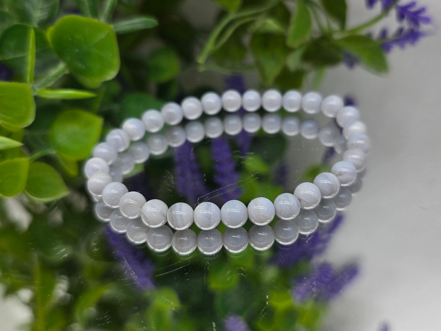 Blue Lace Agate Bead Bracelet Crystal Wellness