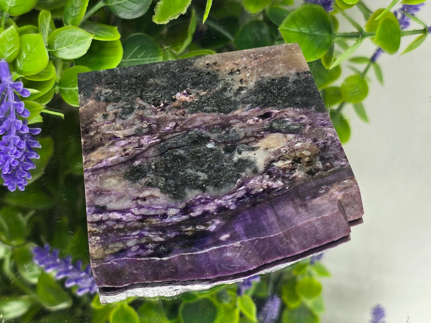 Natural Charoite Slab – 8.5 × 7.5 cm | Stone of Dragon for Transformation, Protection & Spiritual Awakening Crystal Wellness