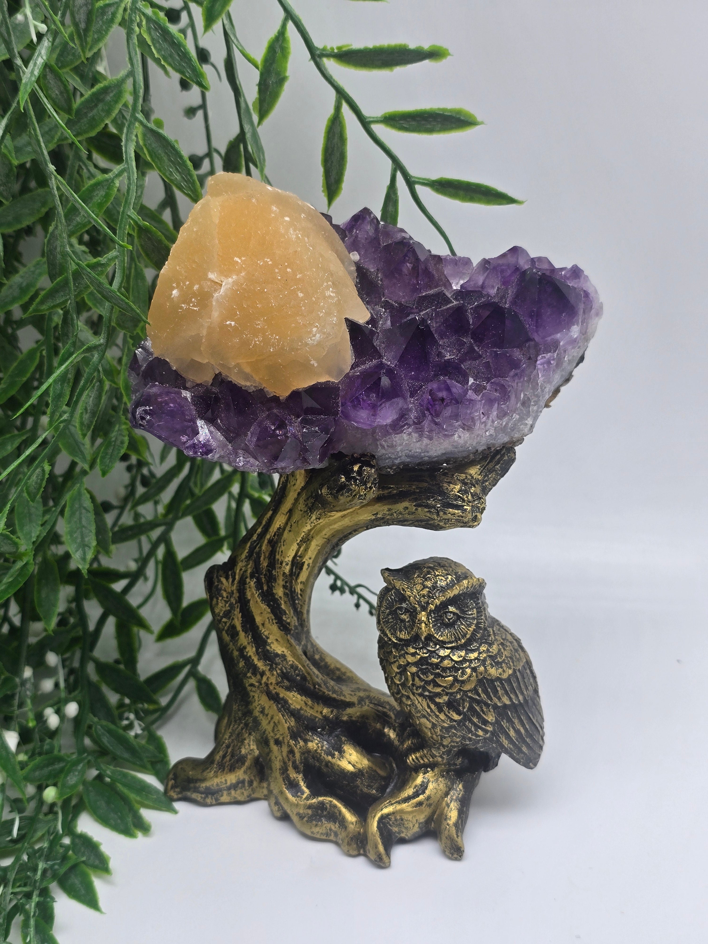 Yellow Calcite & Amethyst Crystal Fusion – Rare Collector’s Piece 13x8x6cm Crystal Wellness