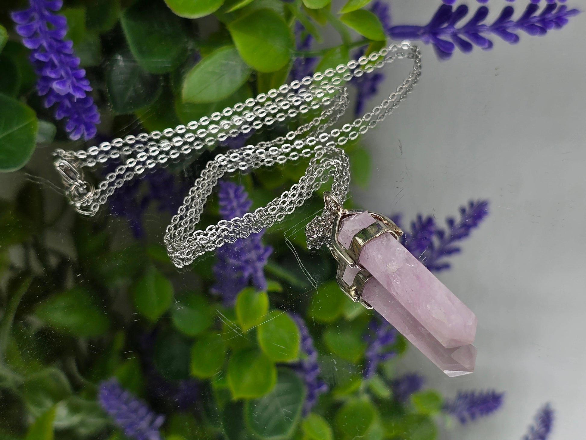 High-Grade Double Terminated Kunzite Point Pendant Necklace in 925 Sterling Silver 💗 Stone of Divine Love & Emotional Healing Crystal Wellness