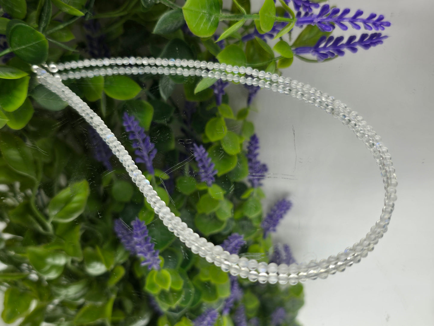 Natural Premium Grade Moonstone 3mm Beads 925 Sterling Silver Necklace Crystal Wellness