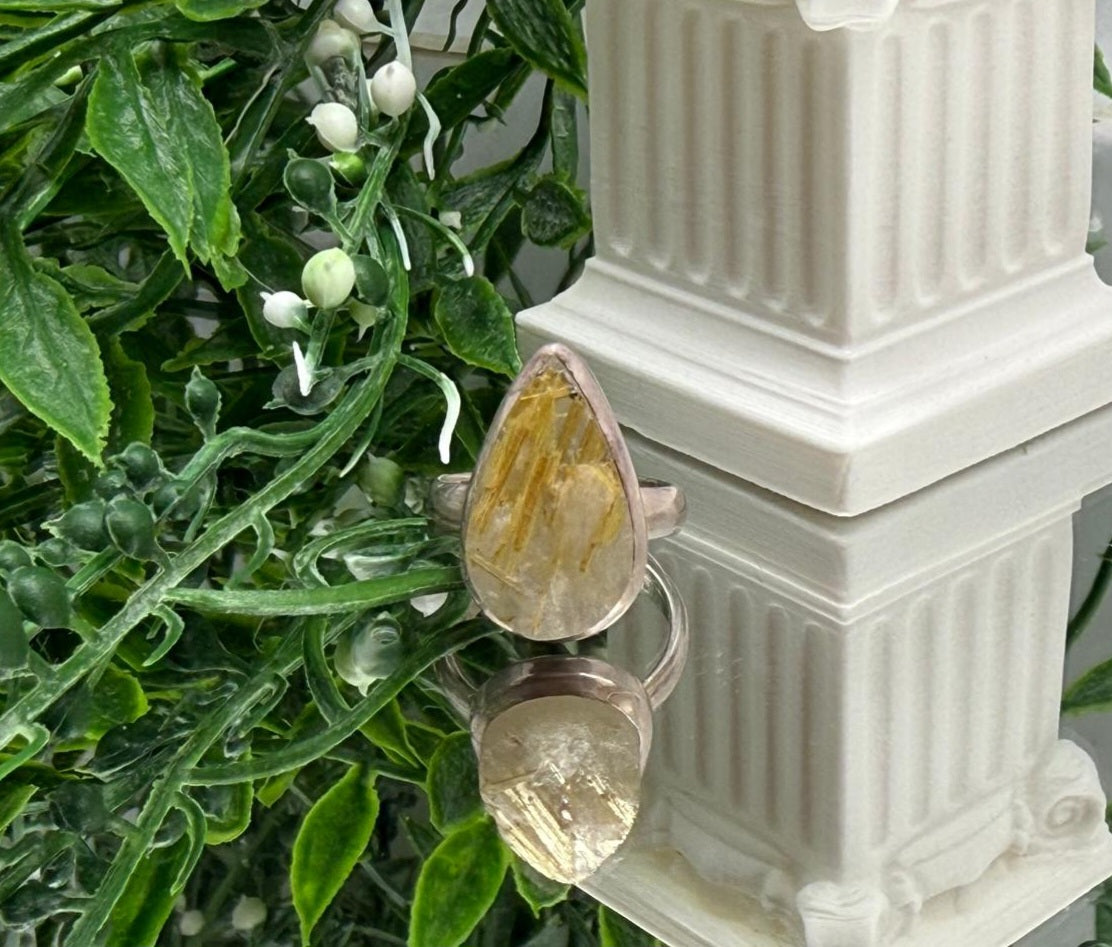 Golden Rutilated Quartz Raw 925 Sterling Silver Ring Size 6.5 (Stone of Manifestation & Amplified Energy) Crystal Wellness