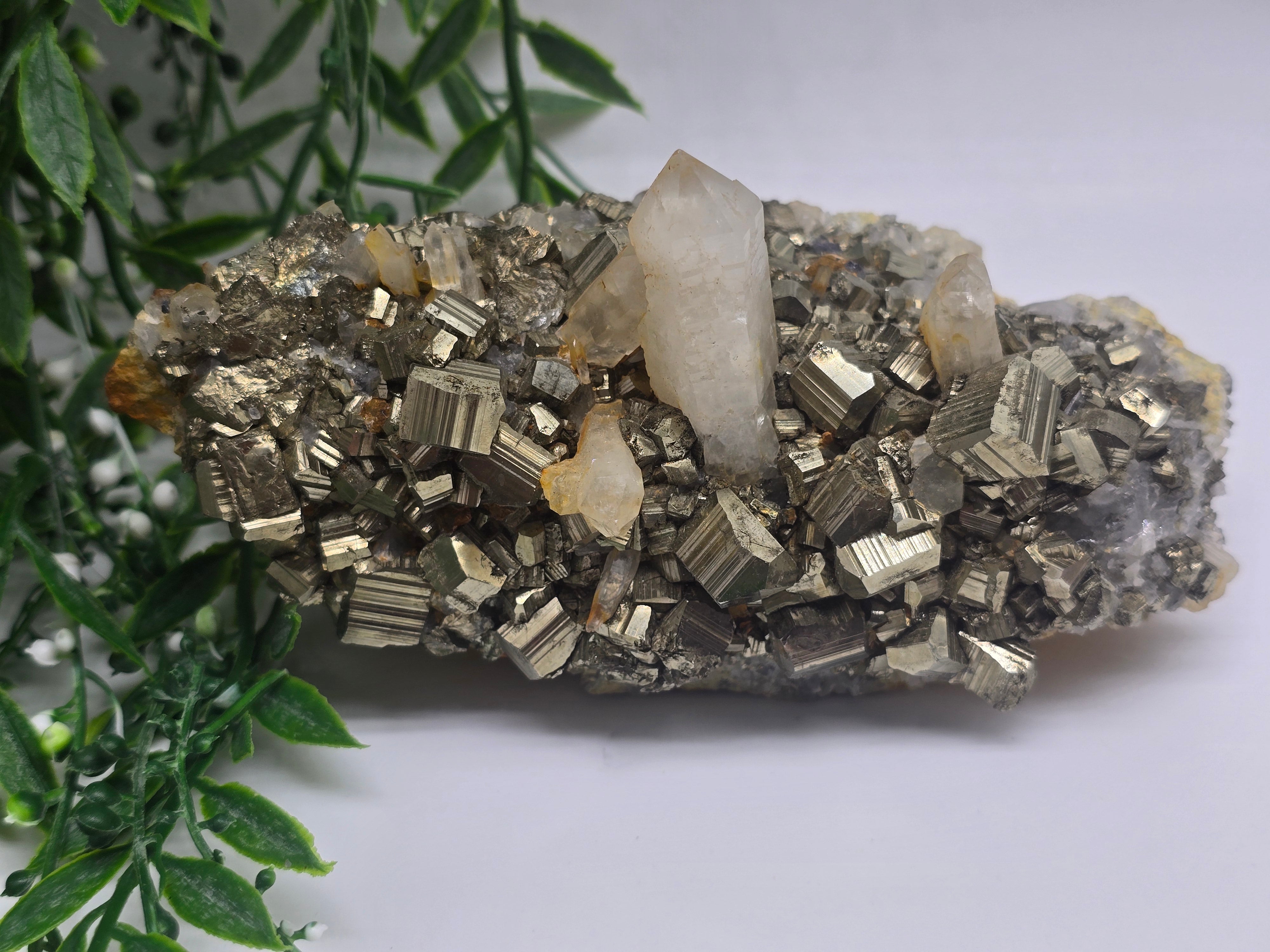 Pyrite with Clear Quartz Point AAA Grade Rare 14x9x8cm 1kg Crystal Wellness