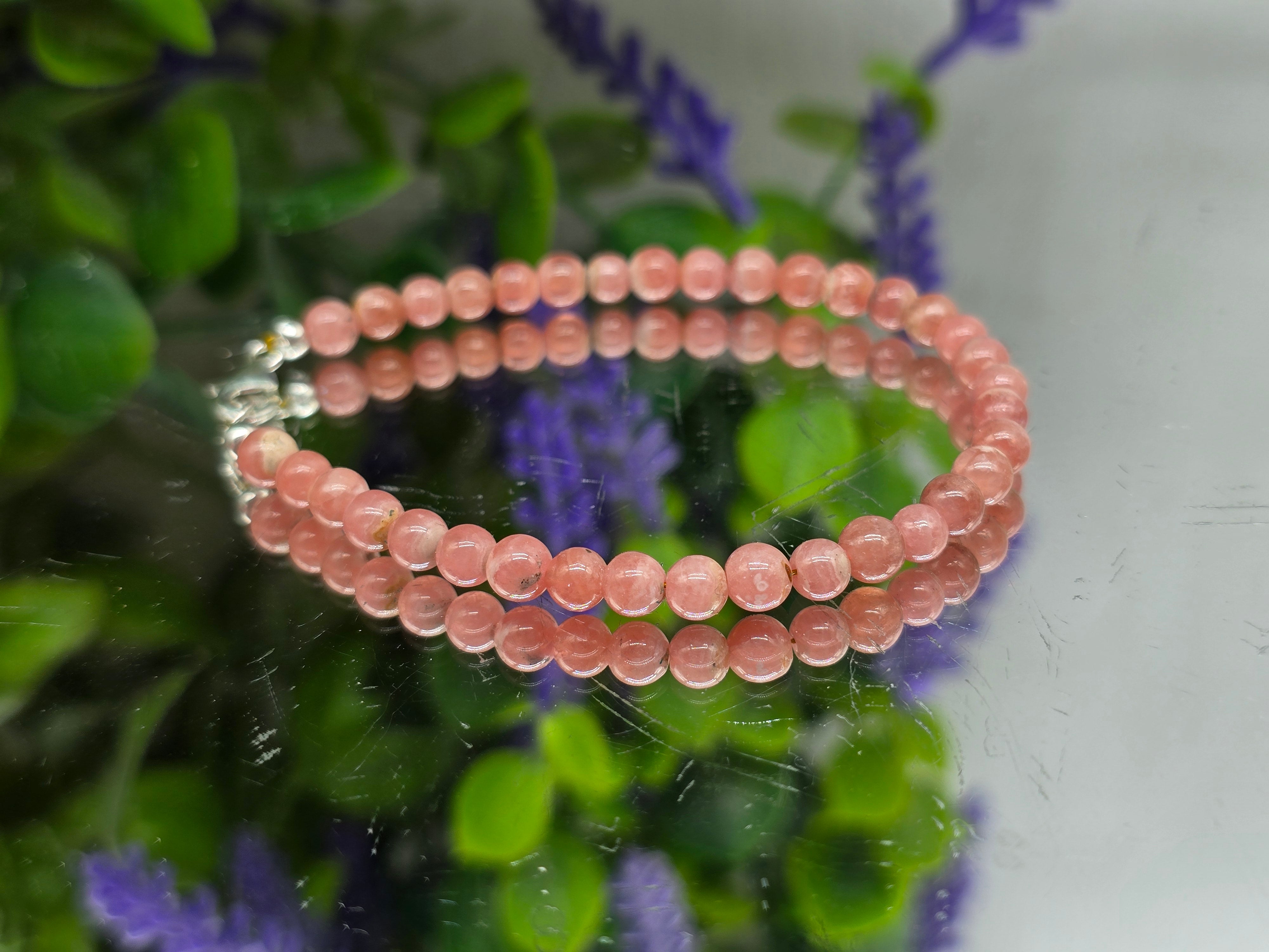 Rhodochrosite High Grade 3mm Beads Bracelet – Stone of Love, Compassion & Emotional Renewal Crystal Wellness