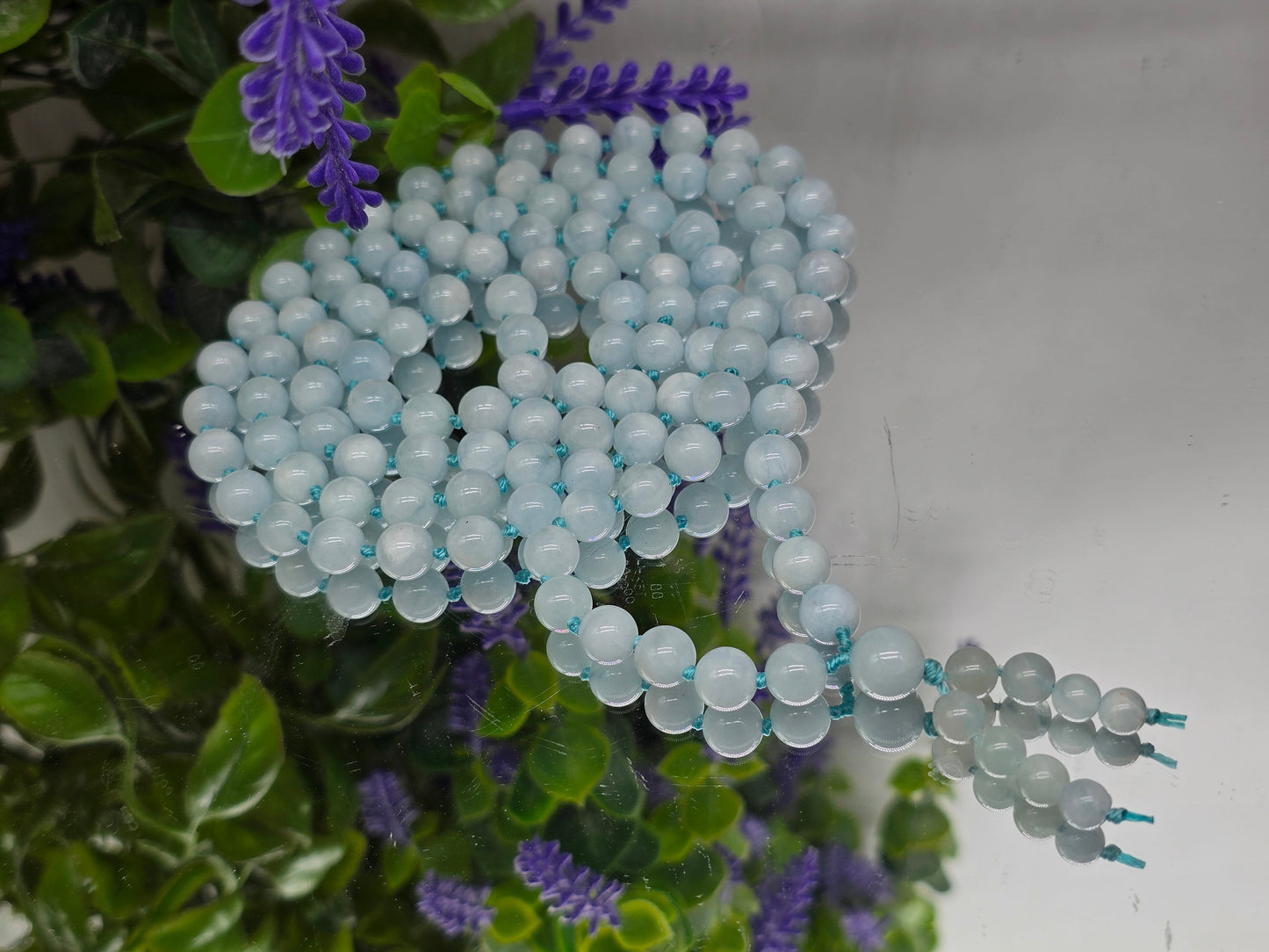 AAA Natural Aquamarine 108 Mala Beads 8mm – Stone of Courage & Calm Communication Crystal Wellness
