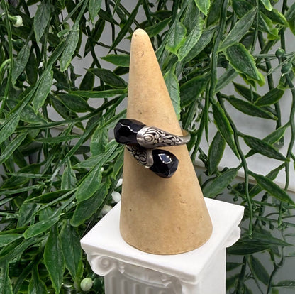 Black Onyx 925 Sterling Silver Adjustable Ring (Stone of Protection & Inner Strength) Crystal Wellness