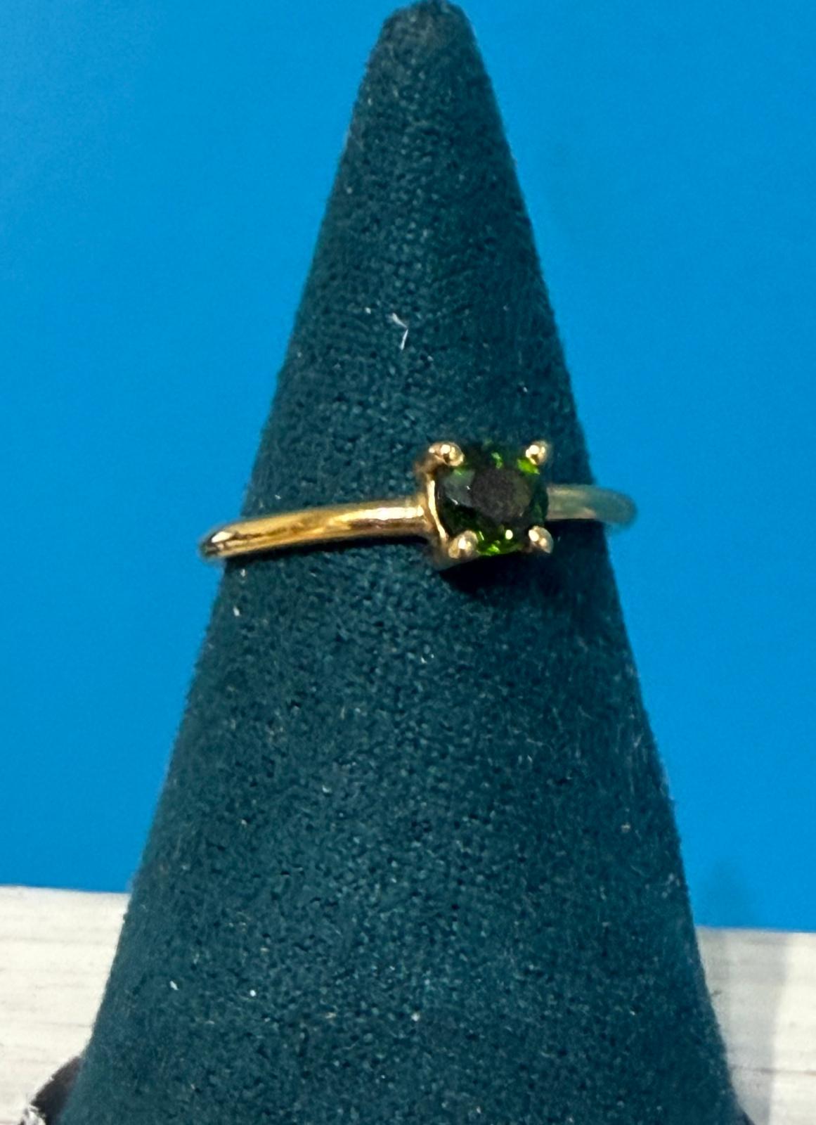 Chrome Diopside Solitaire Ring in 18ct Gold Vermeil – Size 5 (Stone of Healing, Abundance, and Heart Awakening) Crystal Wellness