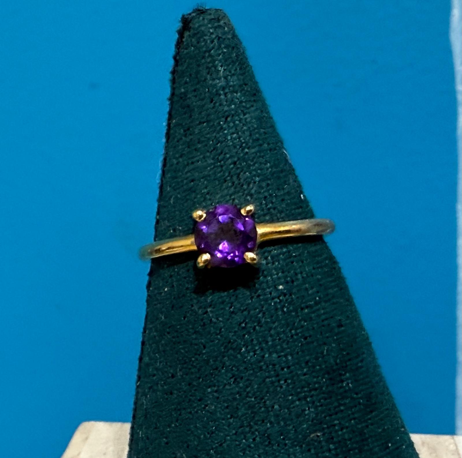 Amethyst Ring in 18ct Gold Vermeil Size 4 – Stone of Intuition & Spiritual Protection Crystal Wellness