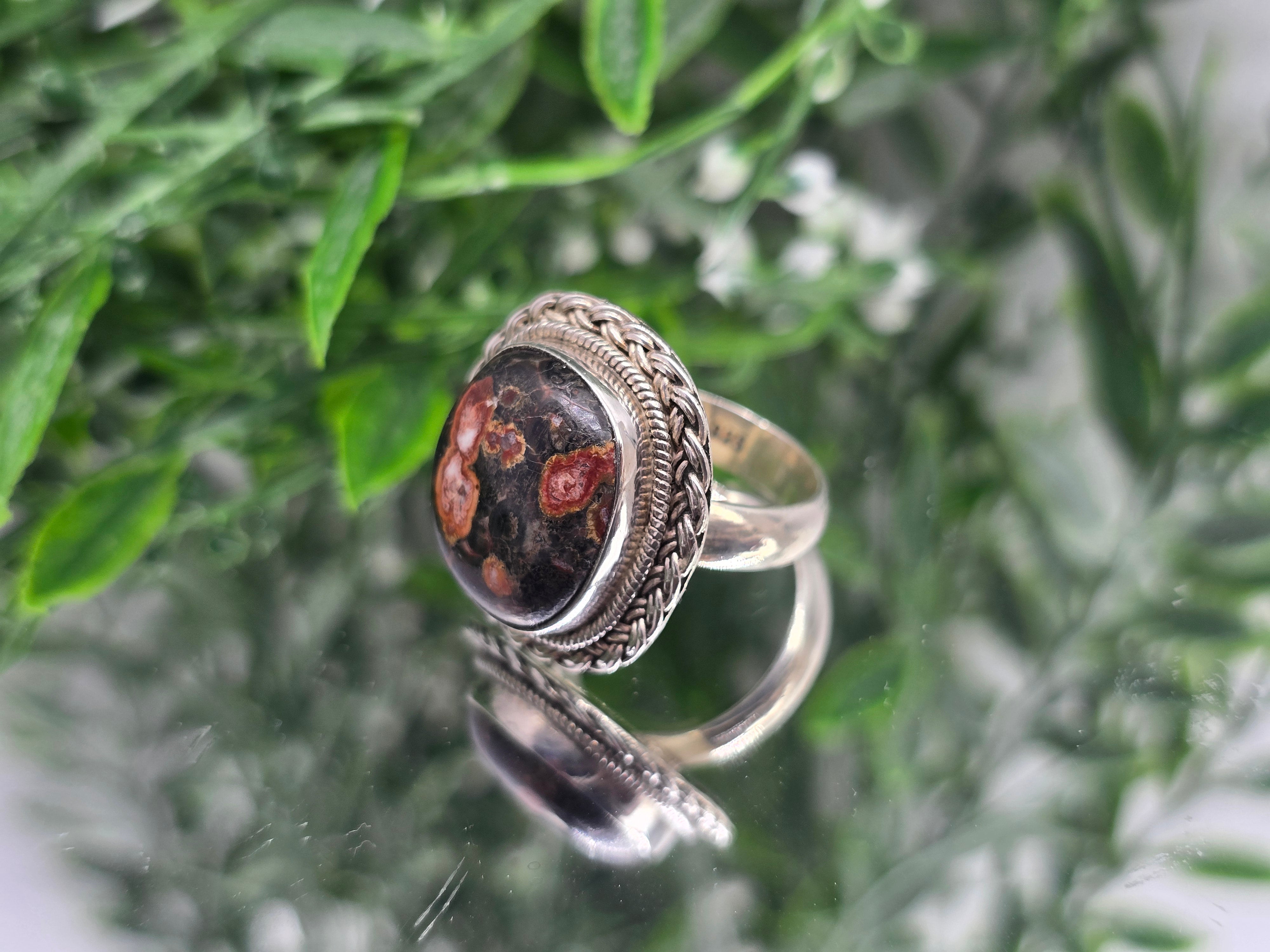 Leopard Jasper Sterling Silver Ring – Size 9 | Stone of Strength, Harmony & Spiritual Grounding Crystal Wellness