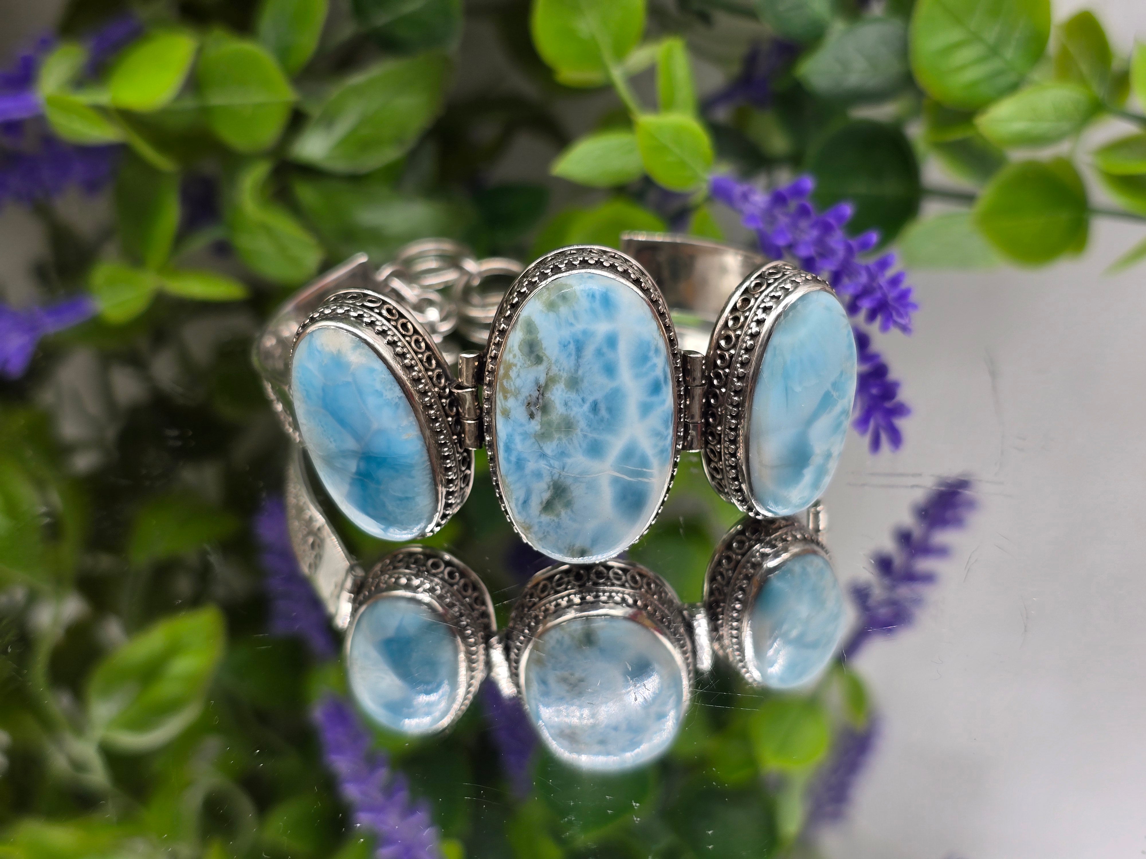Larimar 925 Sterling Silver Bracelet – Stone of Peace & Calm Crystal Wellness