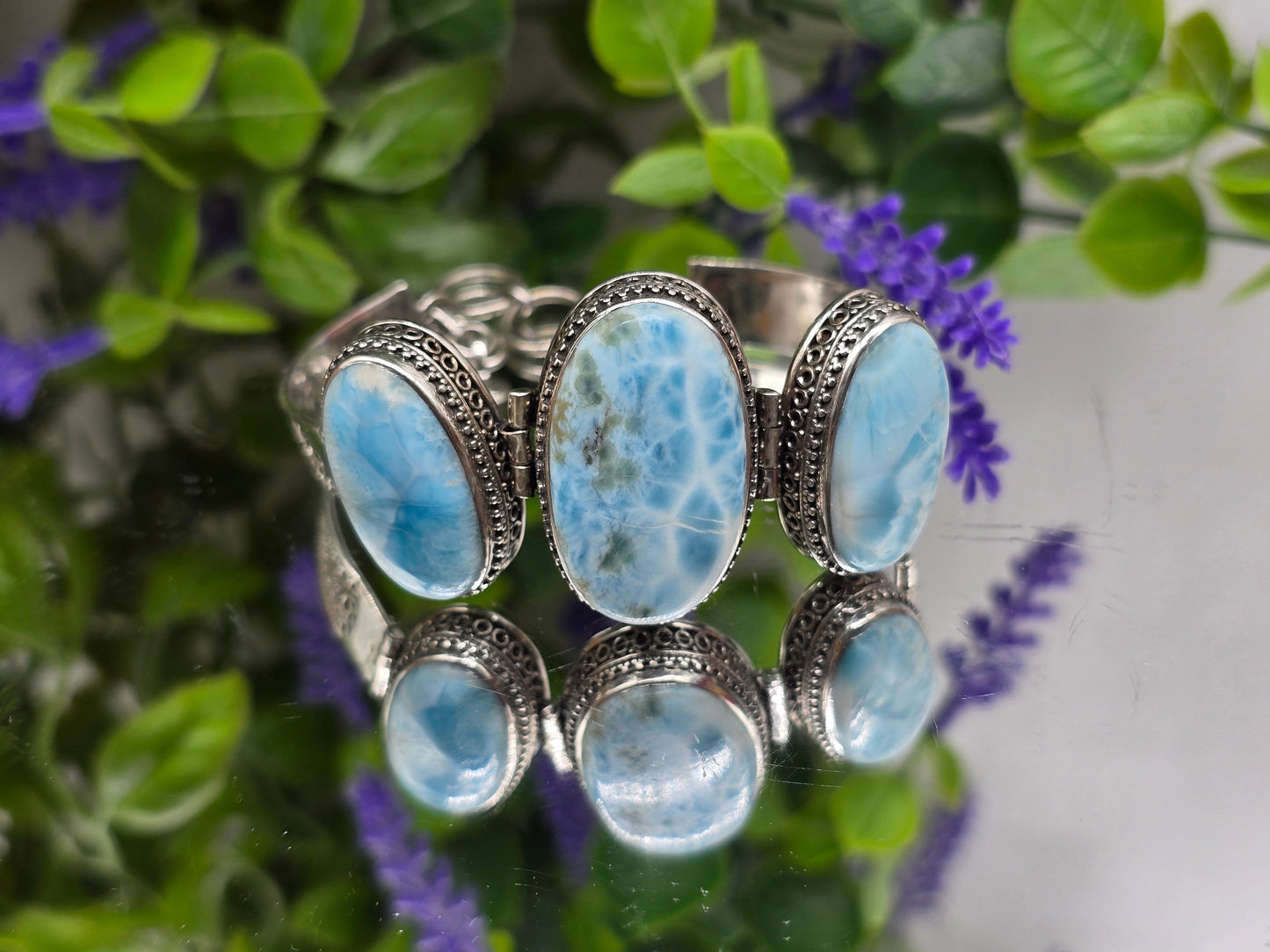 Larimar 925 Sterling Silver Bracelet – Stone of Peace & Calm Crystal Wellness