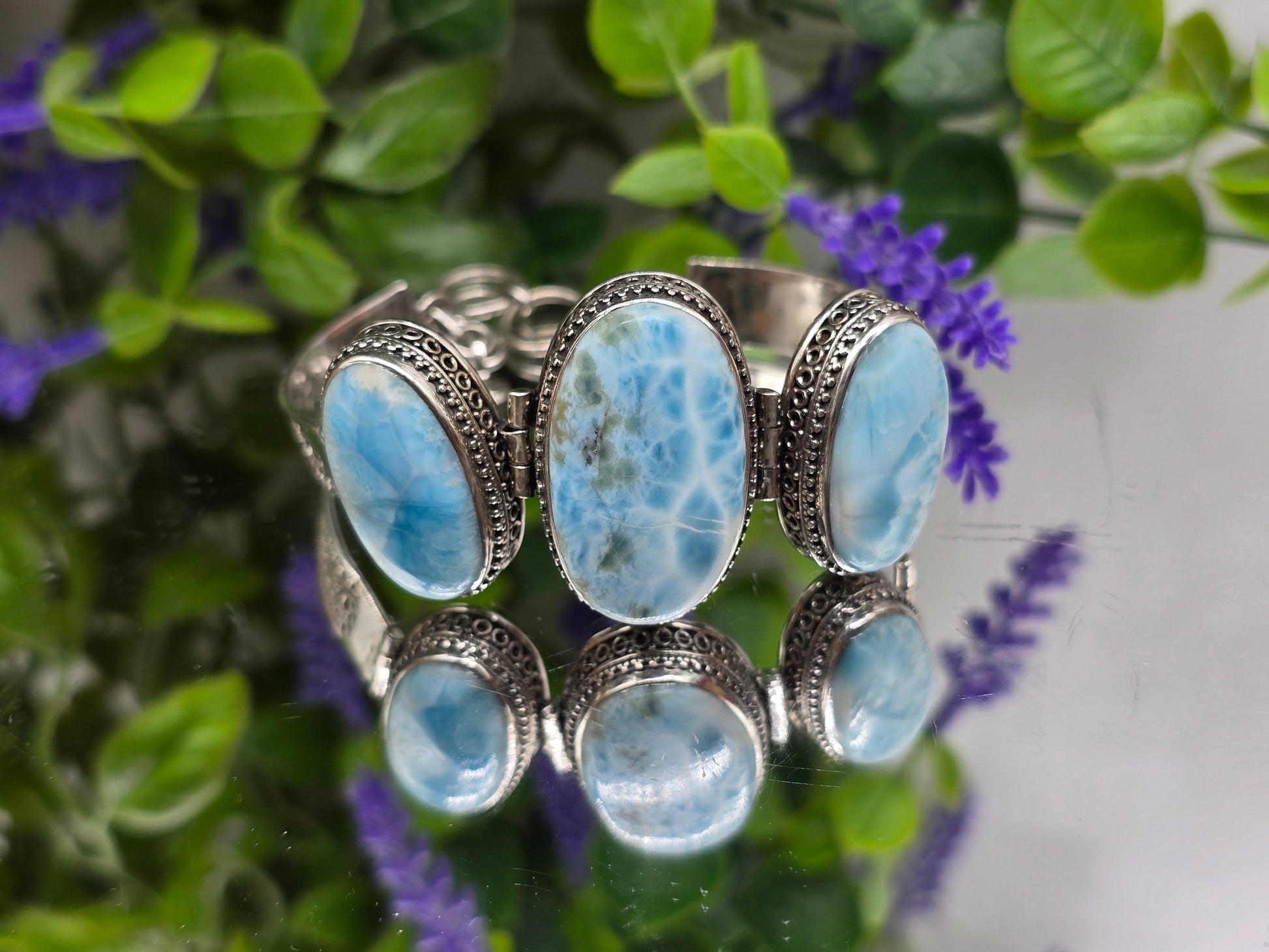 Larimar 925 Sterling Silver Bracelet – Stone of Peace & Calm Crystal Wellness