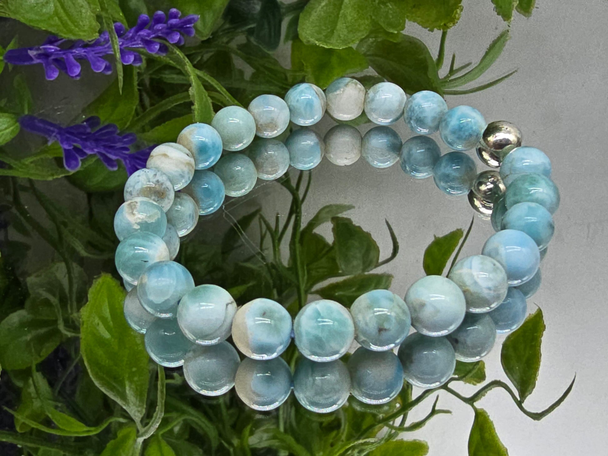 Larimar 8mm Beads Bracelet (Stone of Divine Feminine Calm) Crystal Wellness