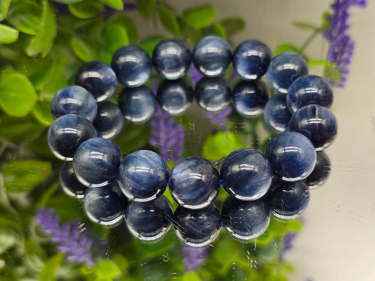Blue Kyanite Bracelet 14mm | High Grade | Stone of Intuition, Clear Communication & Spiritual Alignment Crystal Wellness