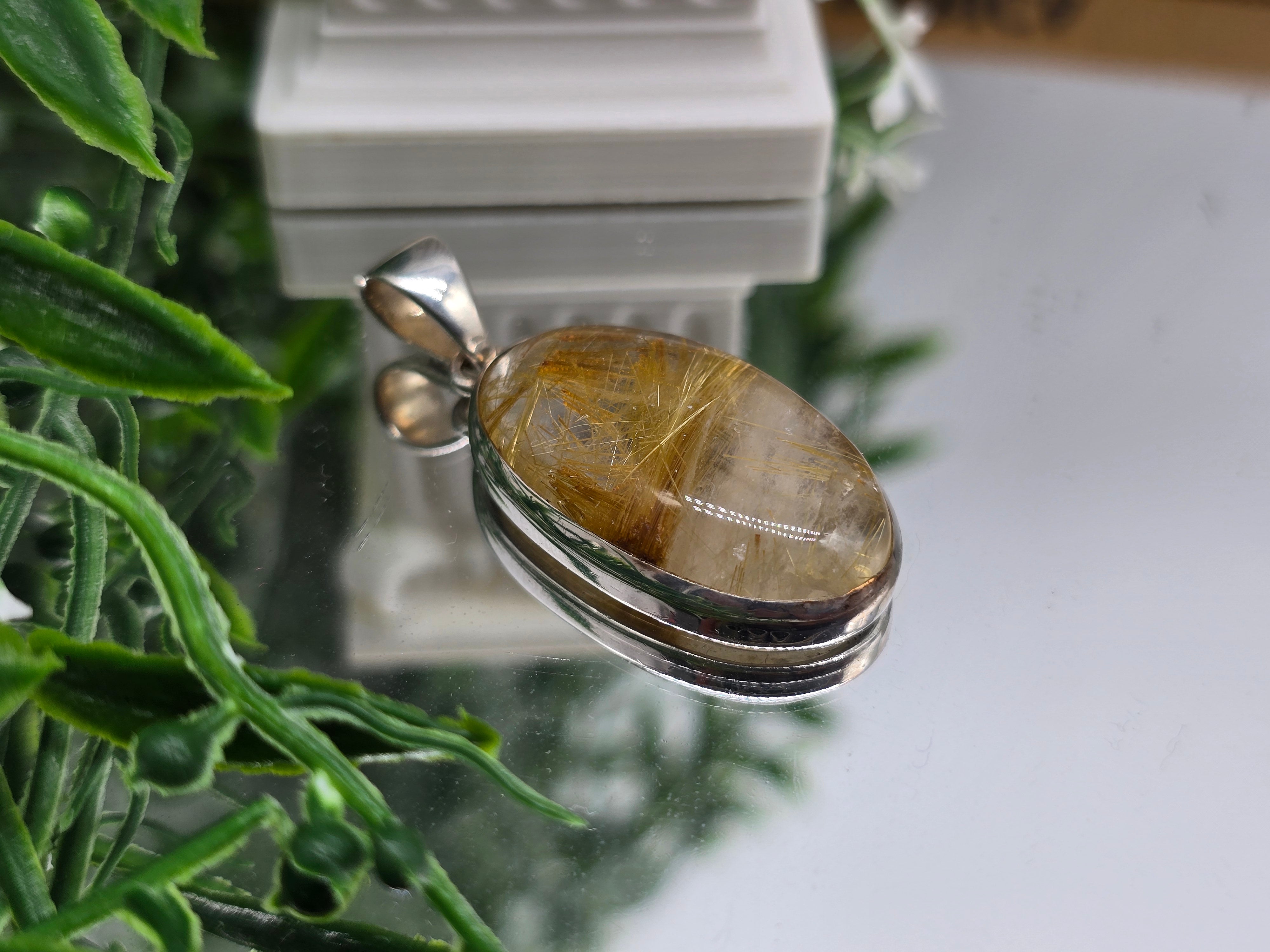 ✨ Golden Rutilated Quartz 925 Sterling Silver Pendant – Manifestation & Abundance Crystal for Empowered Clarity Crystal Wellness