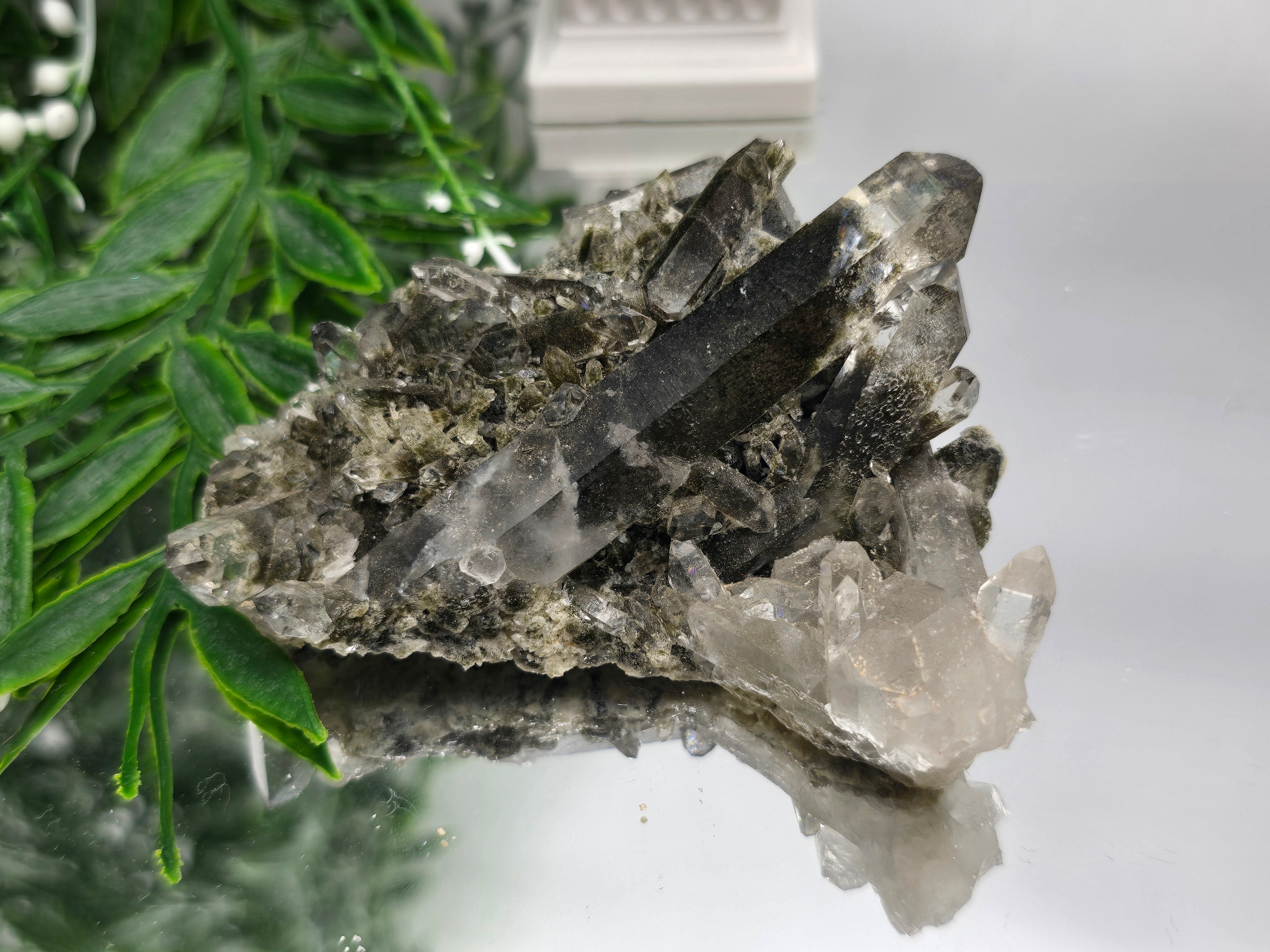 Black Phantom Quartz Cluster 8×8 cm (Stone of Shadow Integration & Spiritual Transformation) Crystal Wellness